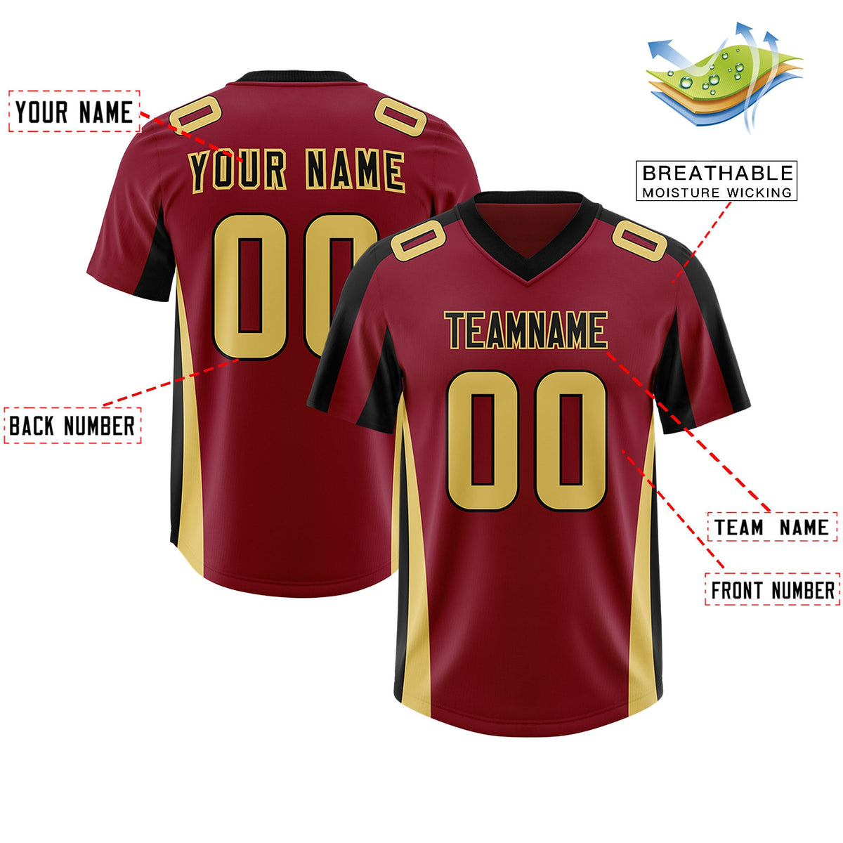 Custom Crimson Black Side Stripe Pattern Authentic Football Jersey