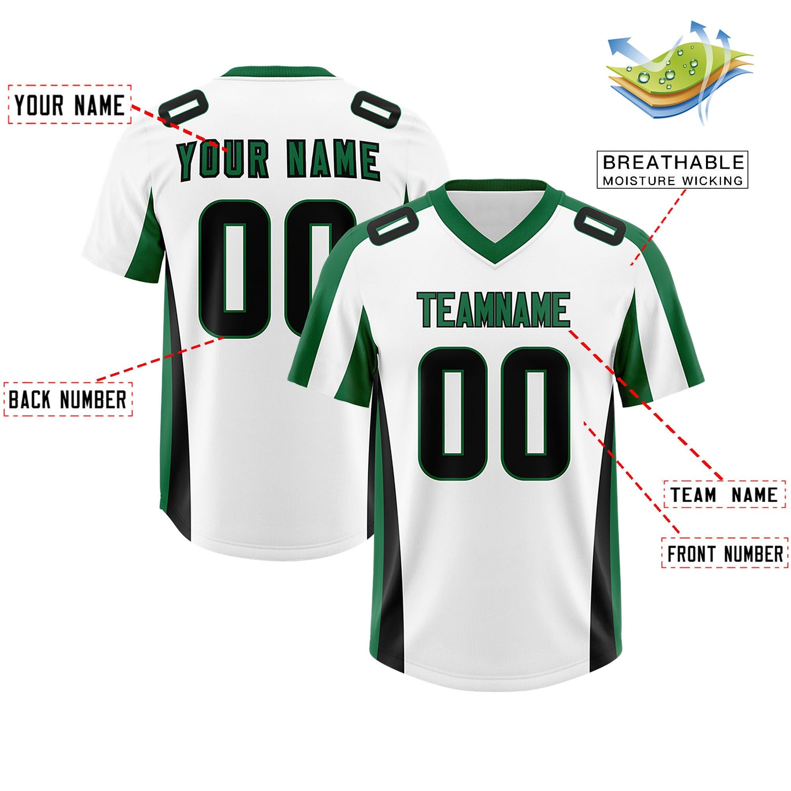 Custom White Kelly Green Side Stripe Pattern Authentic Football Jersey