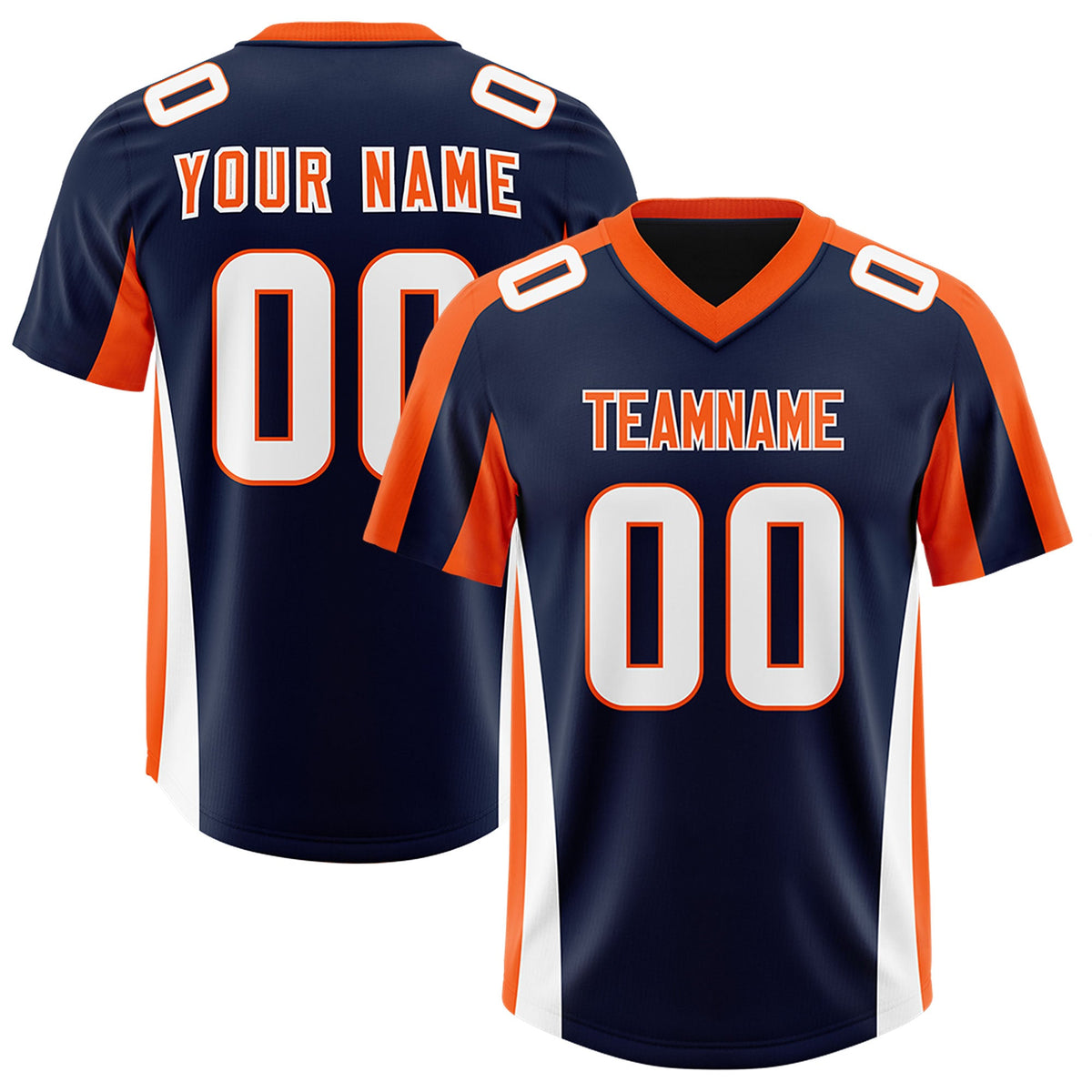 Custom Navy Orange Side Stripe Pattern Authentic Football Jersey