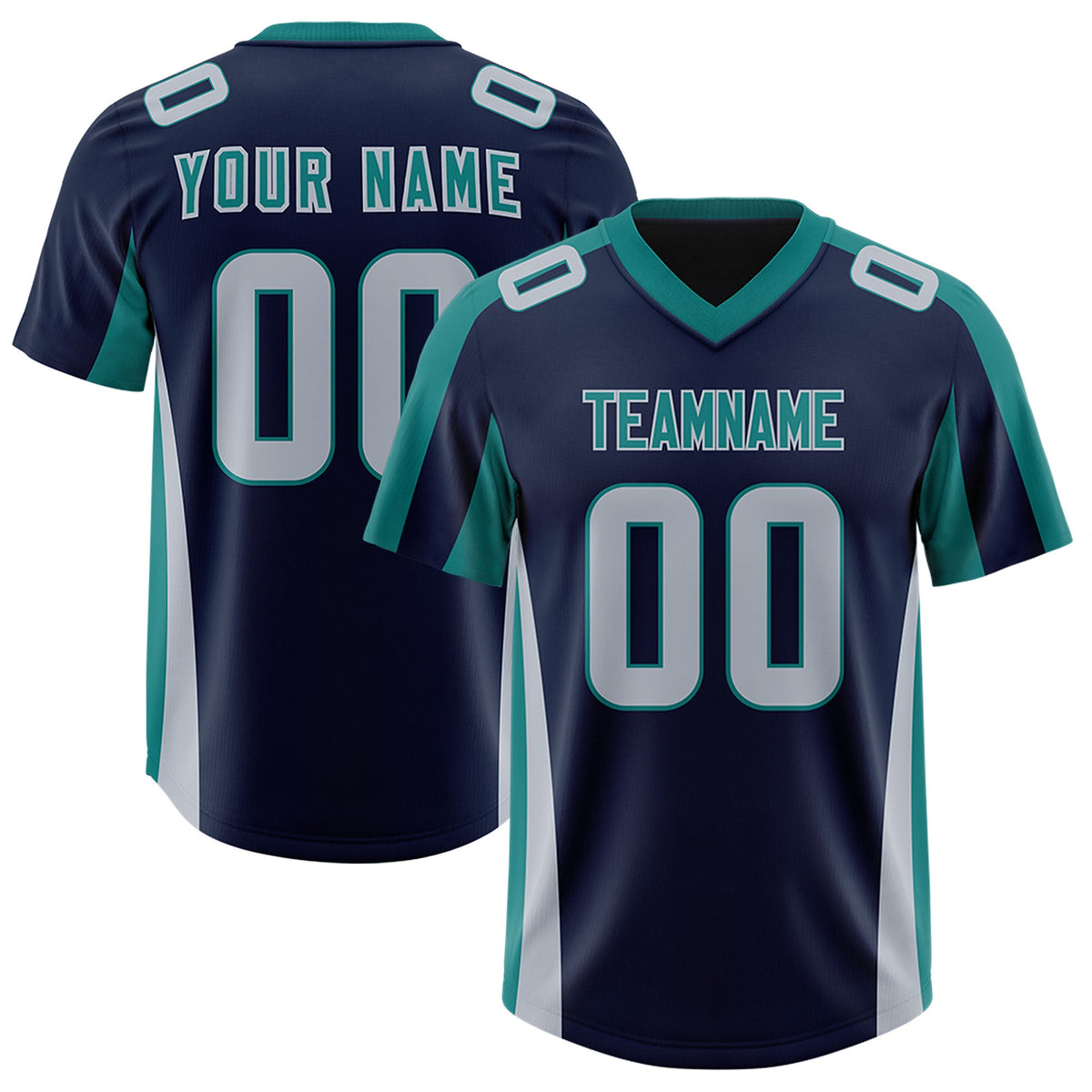 Custom Navy Aqua Side Stripe Pattern Authentic Football Jersey