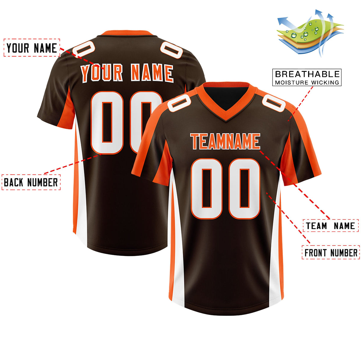 Custom Brown Orange Side Stripe Pattern Authentic Football Jersey