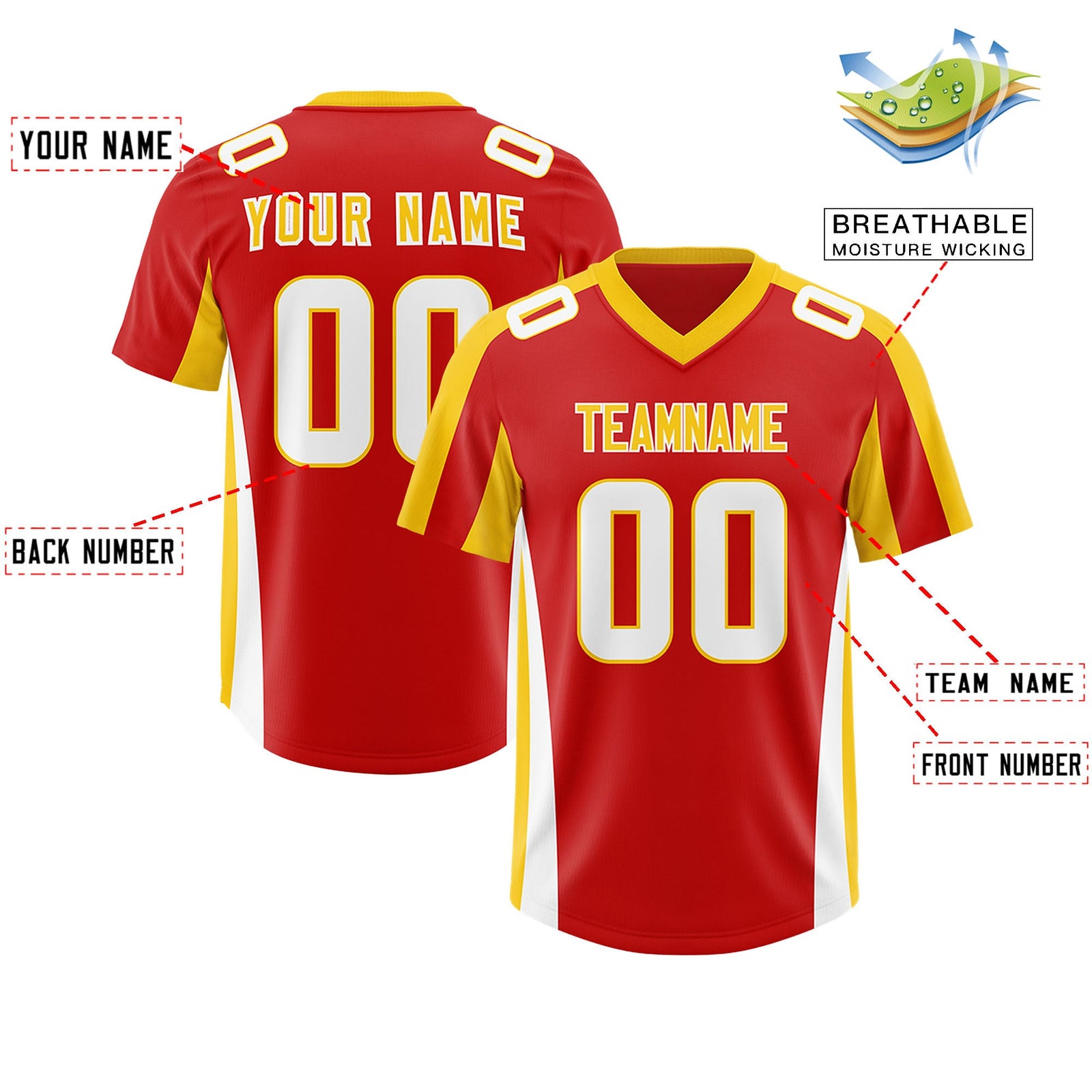 Custom Red Gold Side Stripe Pattern Authentic Football Jersey