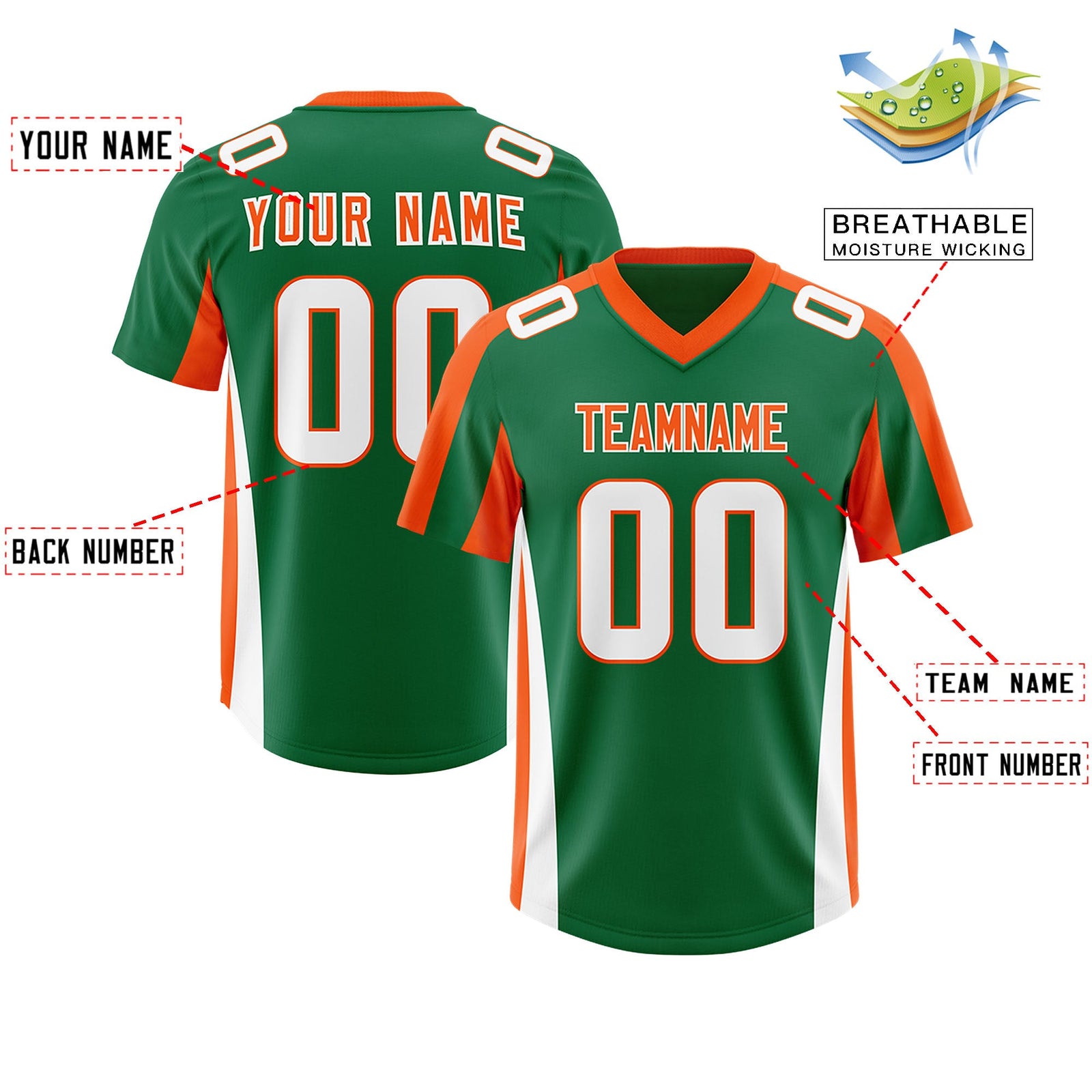 Custom Kelly Green Orange Side Stripe Pattern Authentic Football Jersey