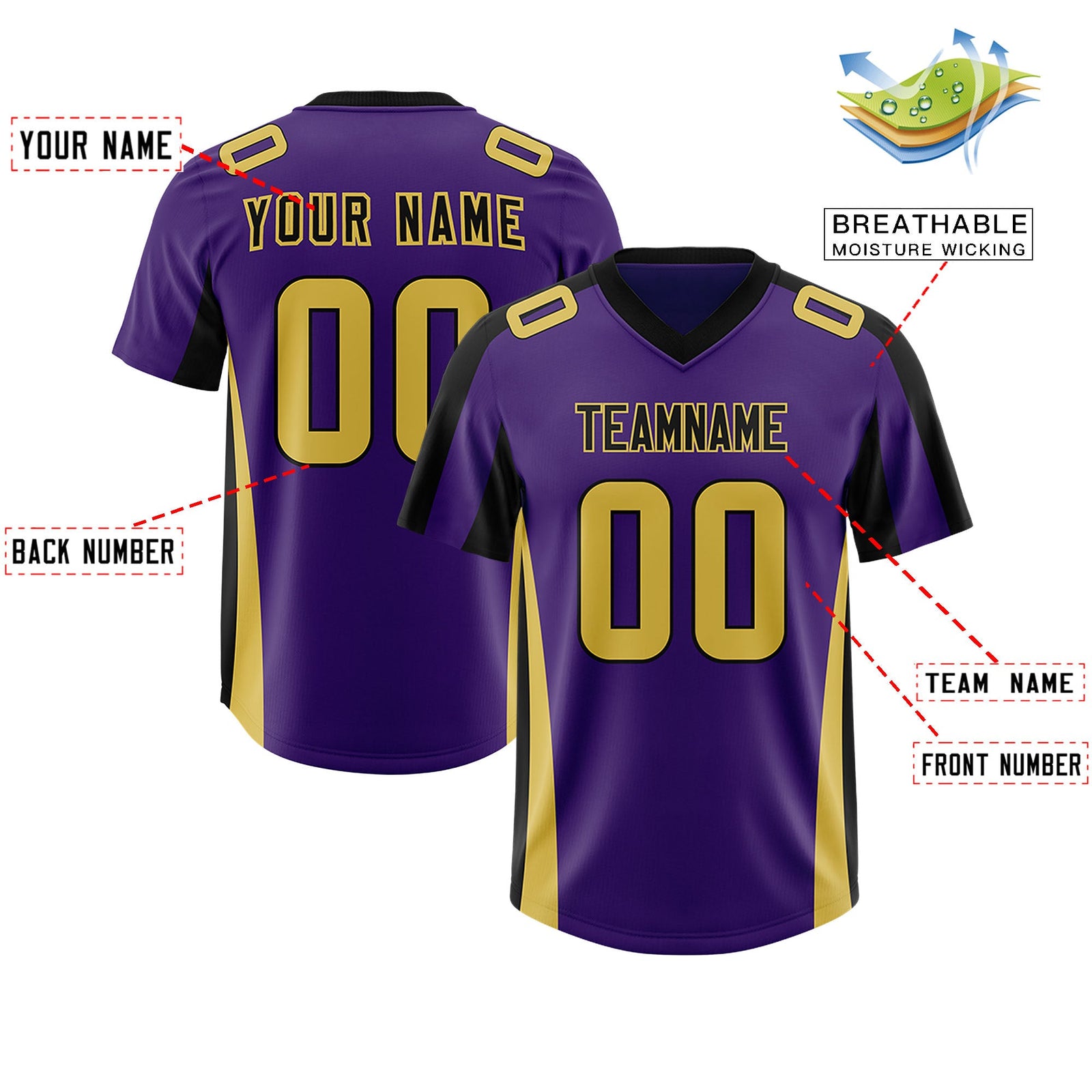 Custom Purple Black Side Stripe Pattern Authentic Football Jersey