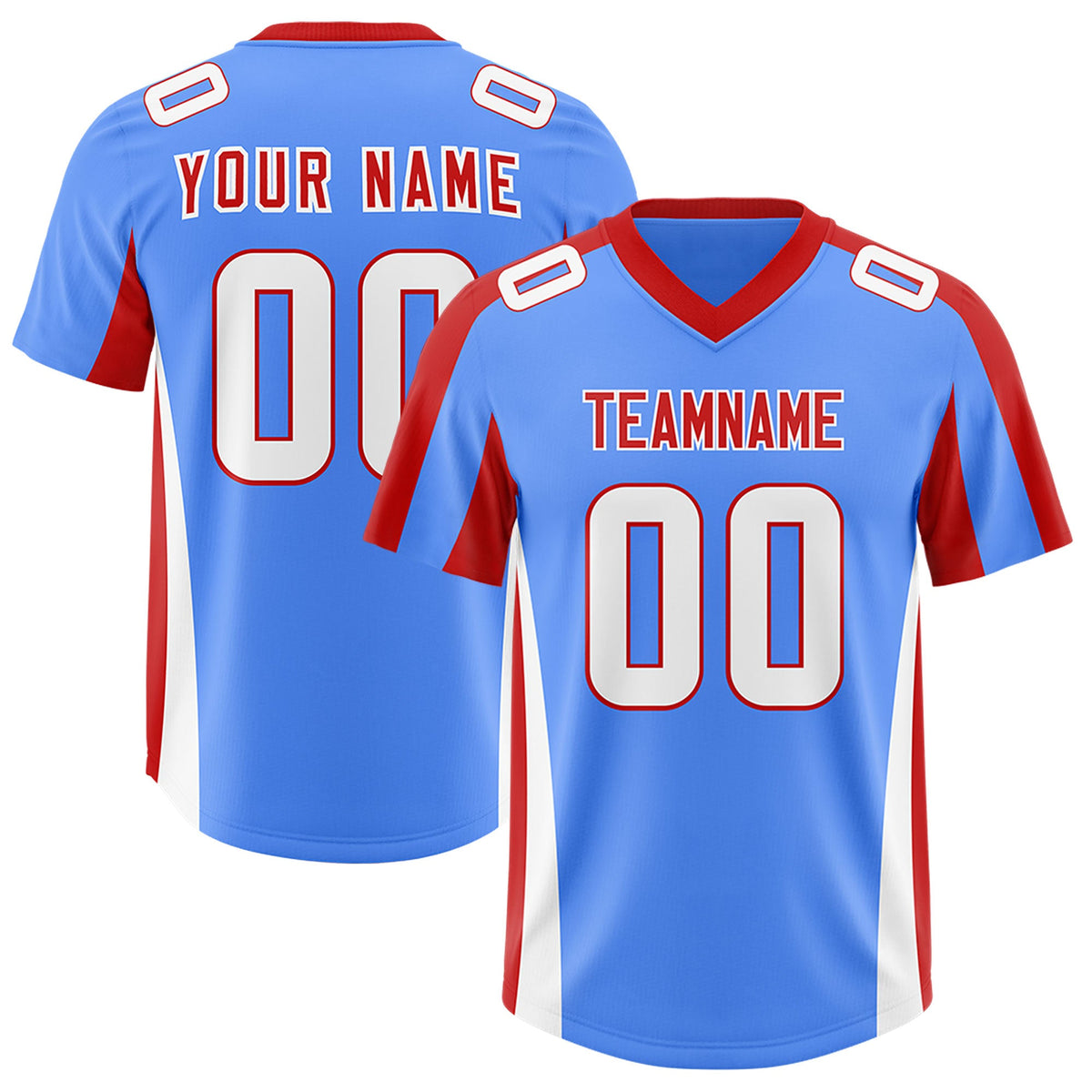 Custom Powder Blue Red Side Stripe Pattern Authentic Football Jersey