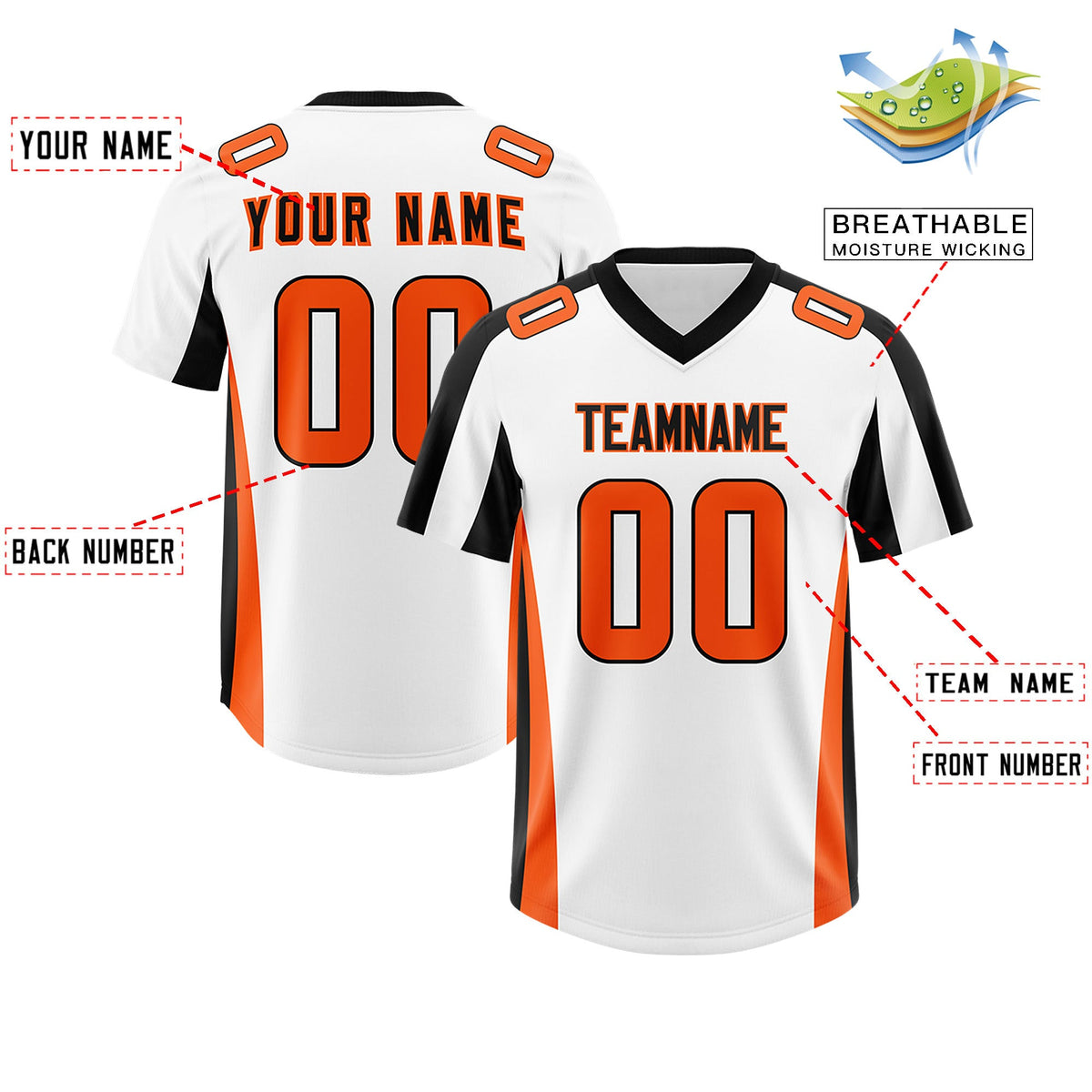 Custom White Black Side Stripe Pattern Authentic Football Jersey