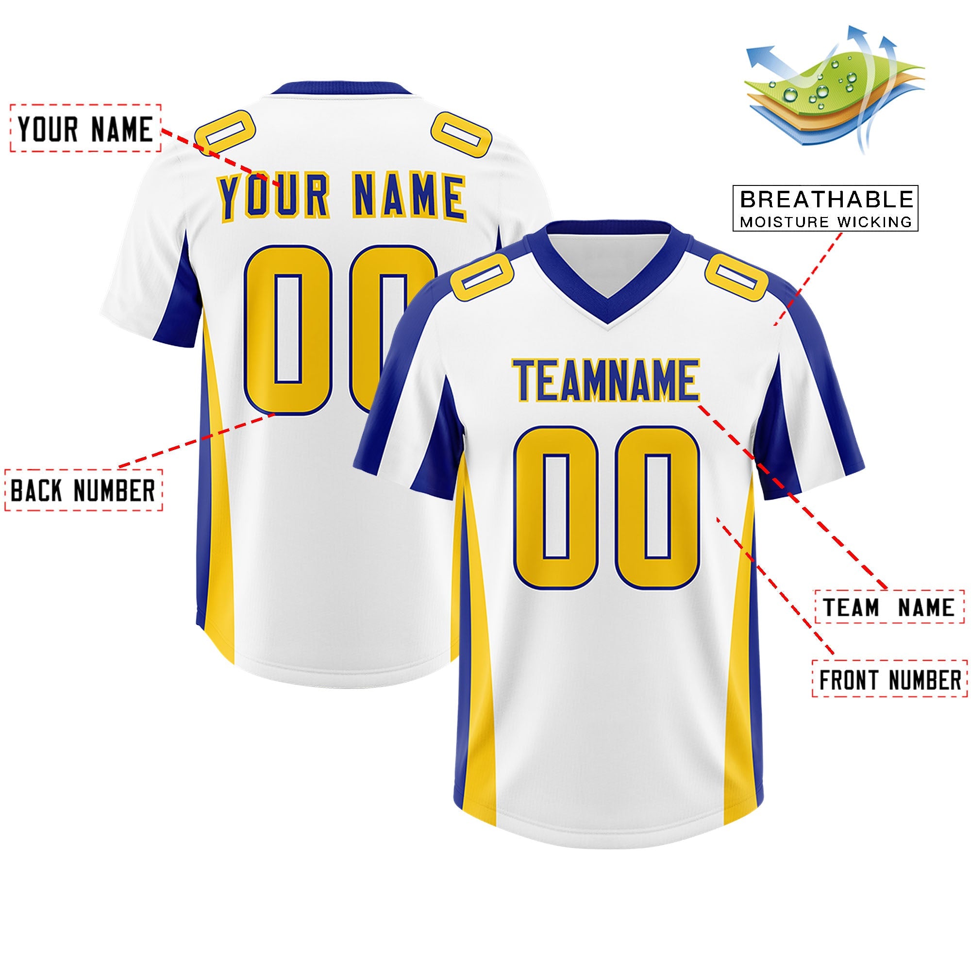 Custom White Royal Side Stripe Pattern Authentic Football Jersey