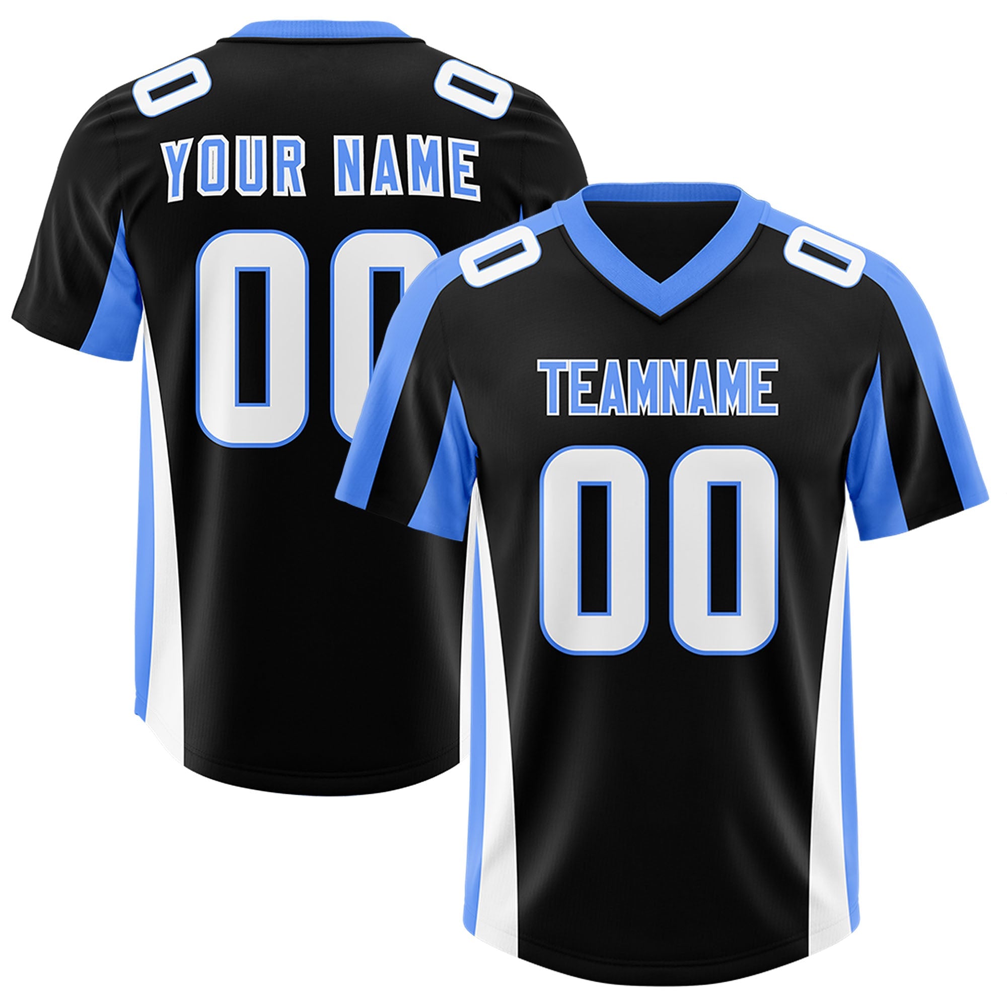 Custom Black Powder Blue Side Stripe Pattern Authentic Football Jersey