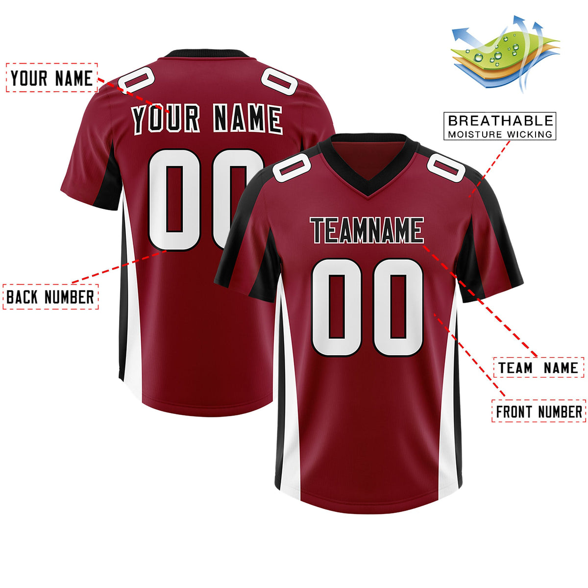 Custom Crimson Black Side Stripe Pattern Authentic Football Jersey