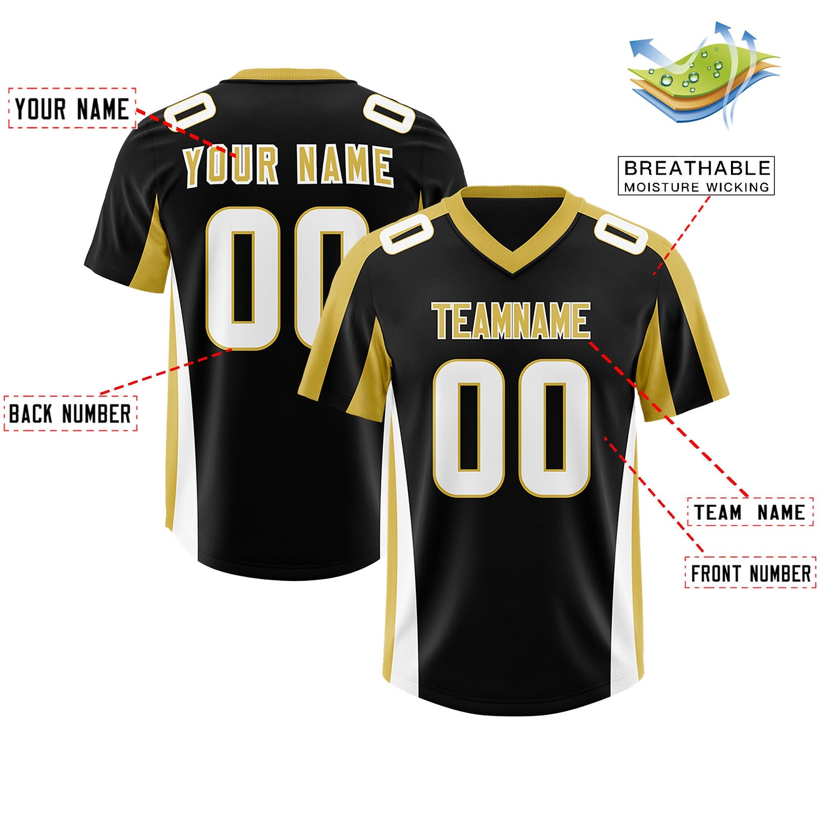 Custom Black Old Gold Side Stripe Pattern Authentic Football Jersey