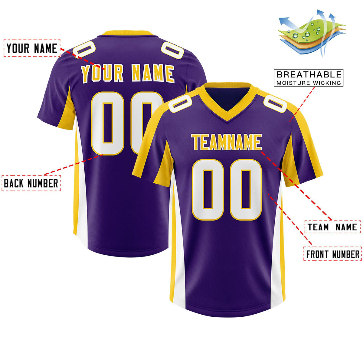 Custom Purple Gold Side Stripe Pattern Authentic Football Jersey