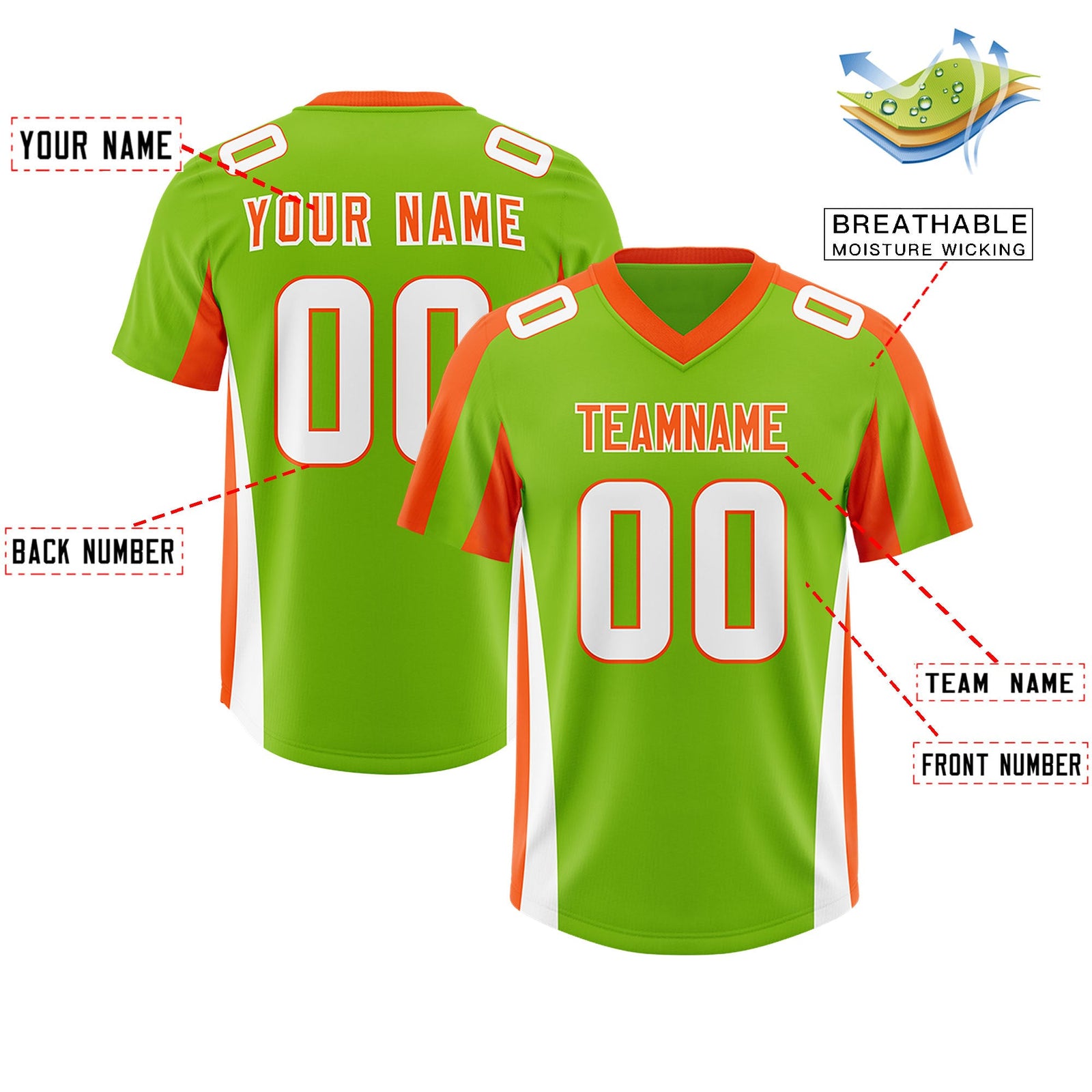 Custom Neon Green Orange Side Stripe Pattern Authentic Football Jersey