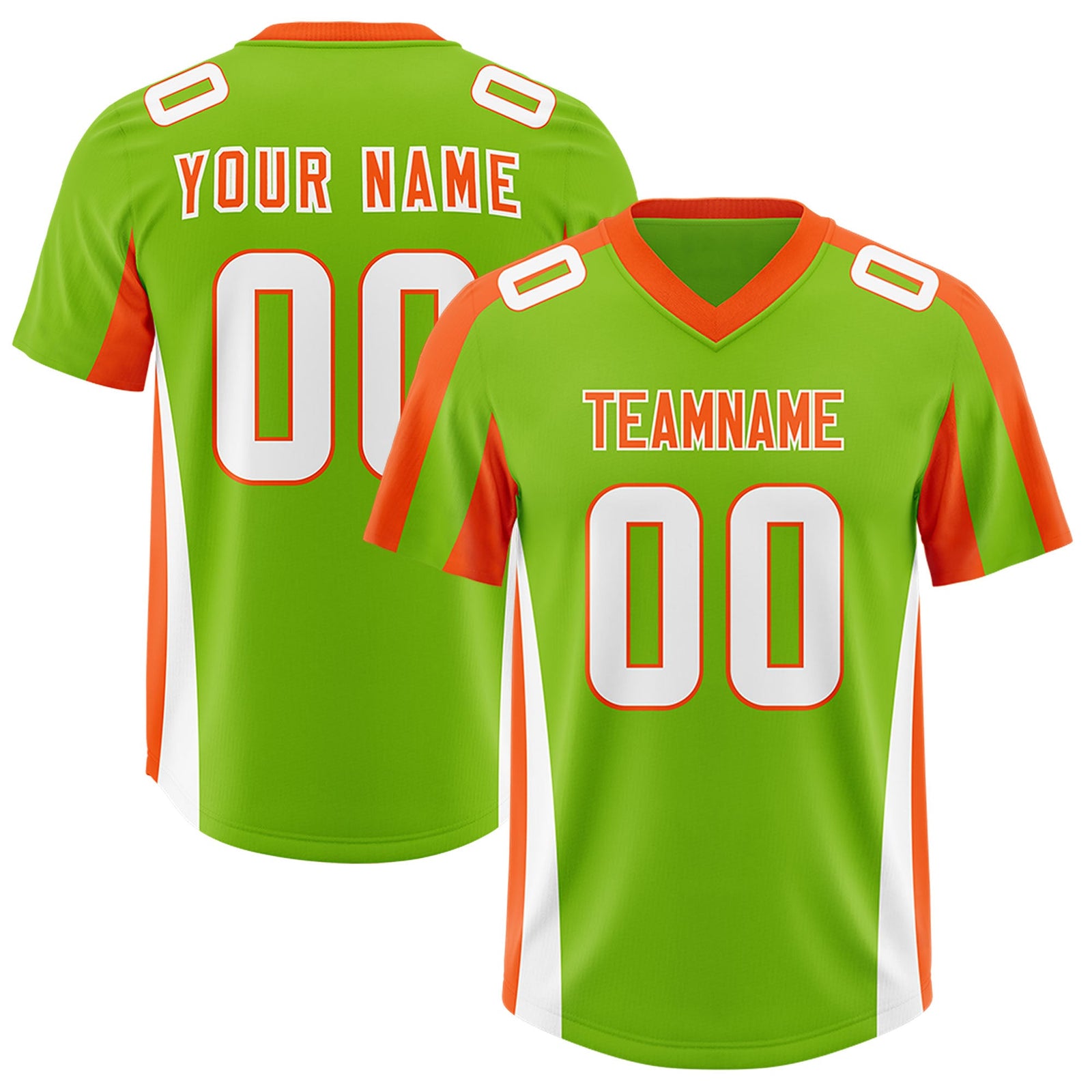 Custom Neon Green Orange Side Stripe Pattern Authentic Football Jersey