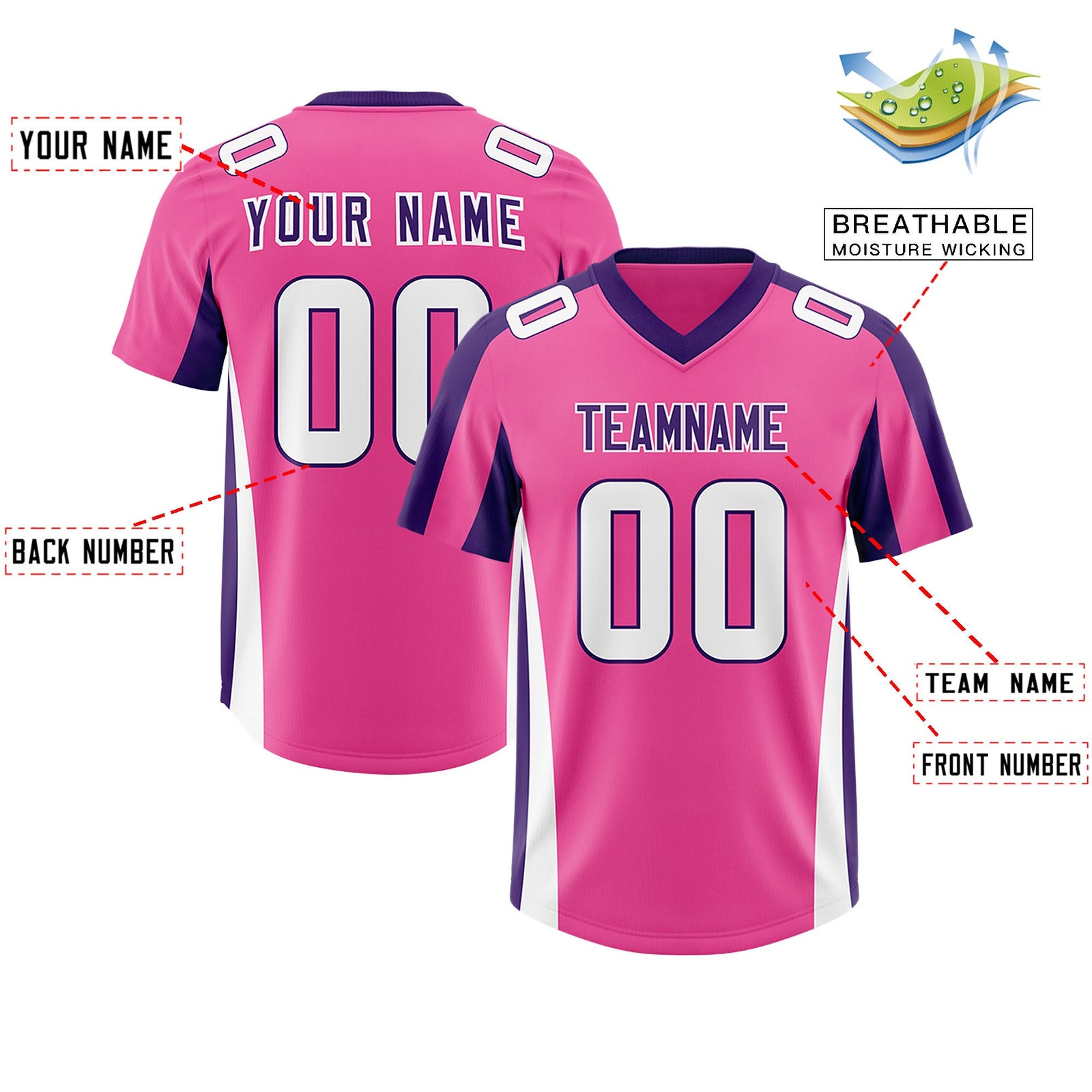 Custom Pink Purple Side Stripe Pattern Authentic Football Jersey