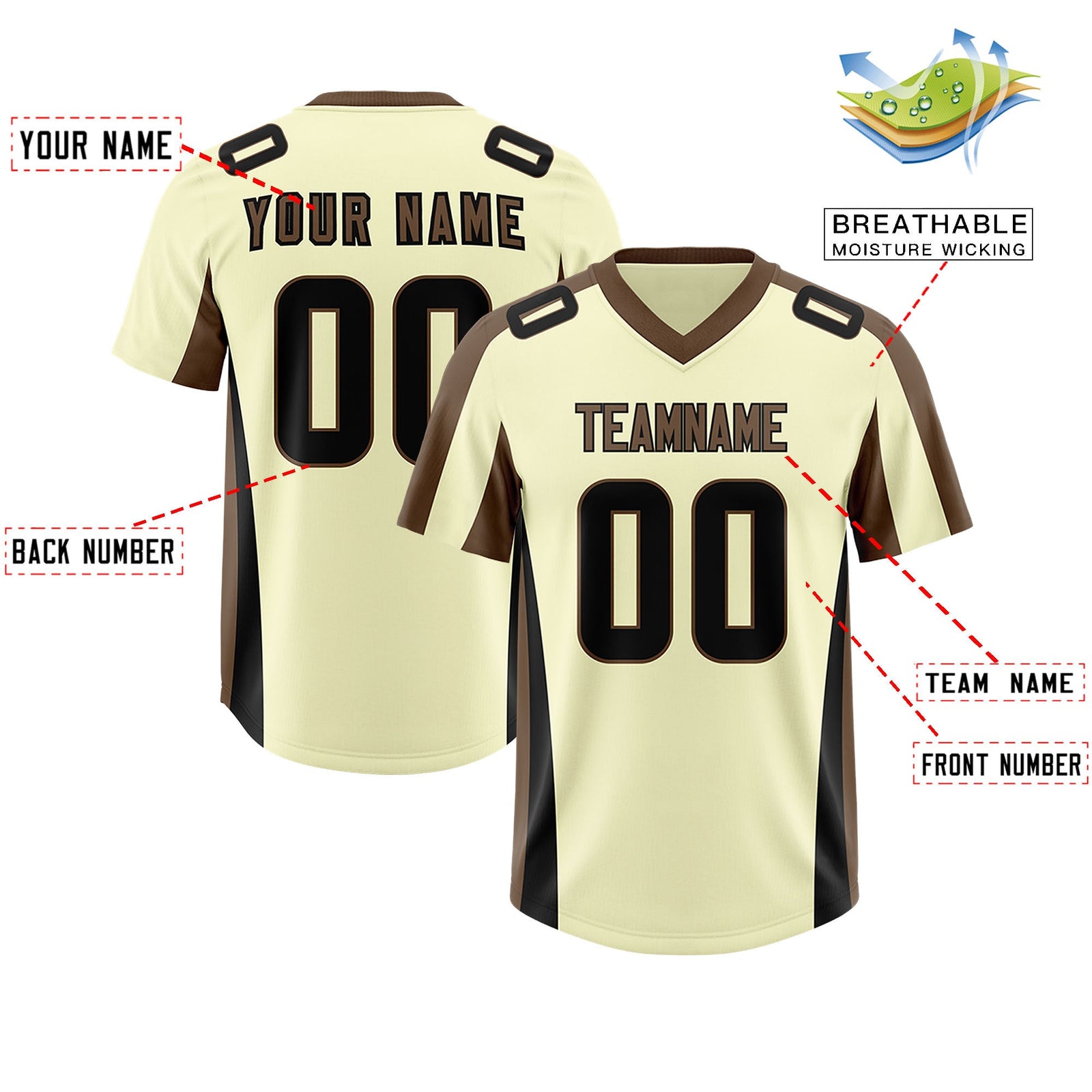 Custom Cream Light Brown Side Stripe Pattern Authentic Football Jersey