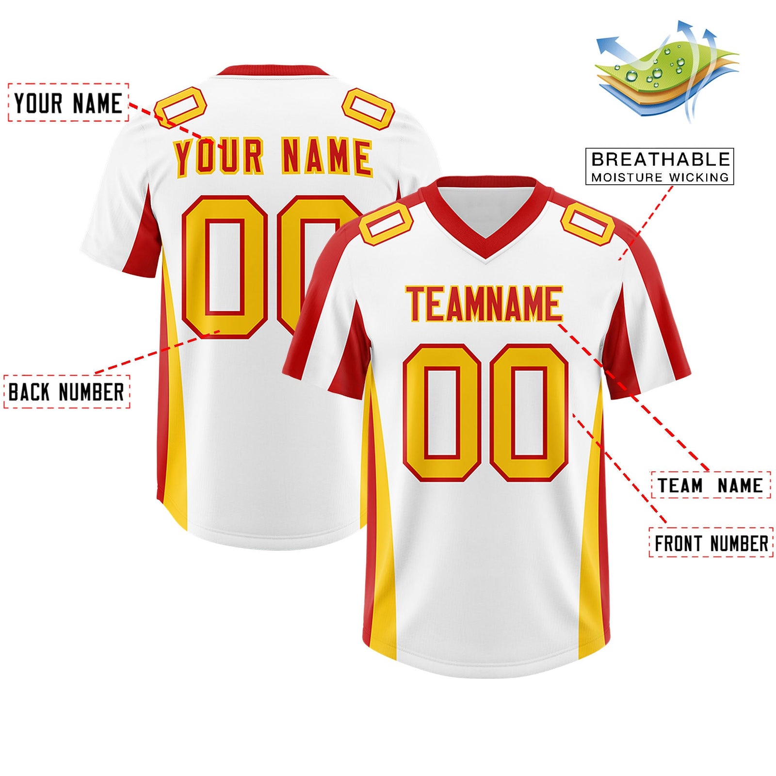 Custom White Red Side Stripe Pattern Authentic Football Jersey