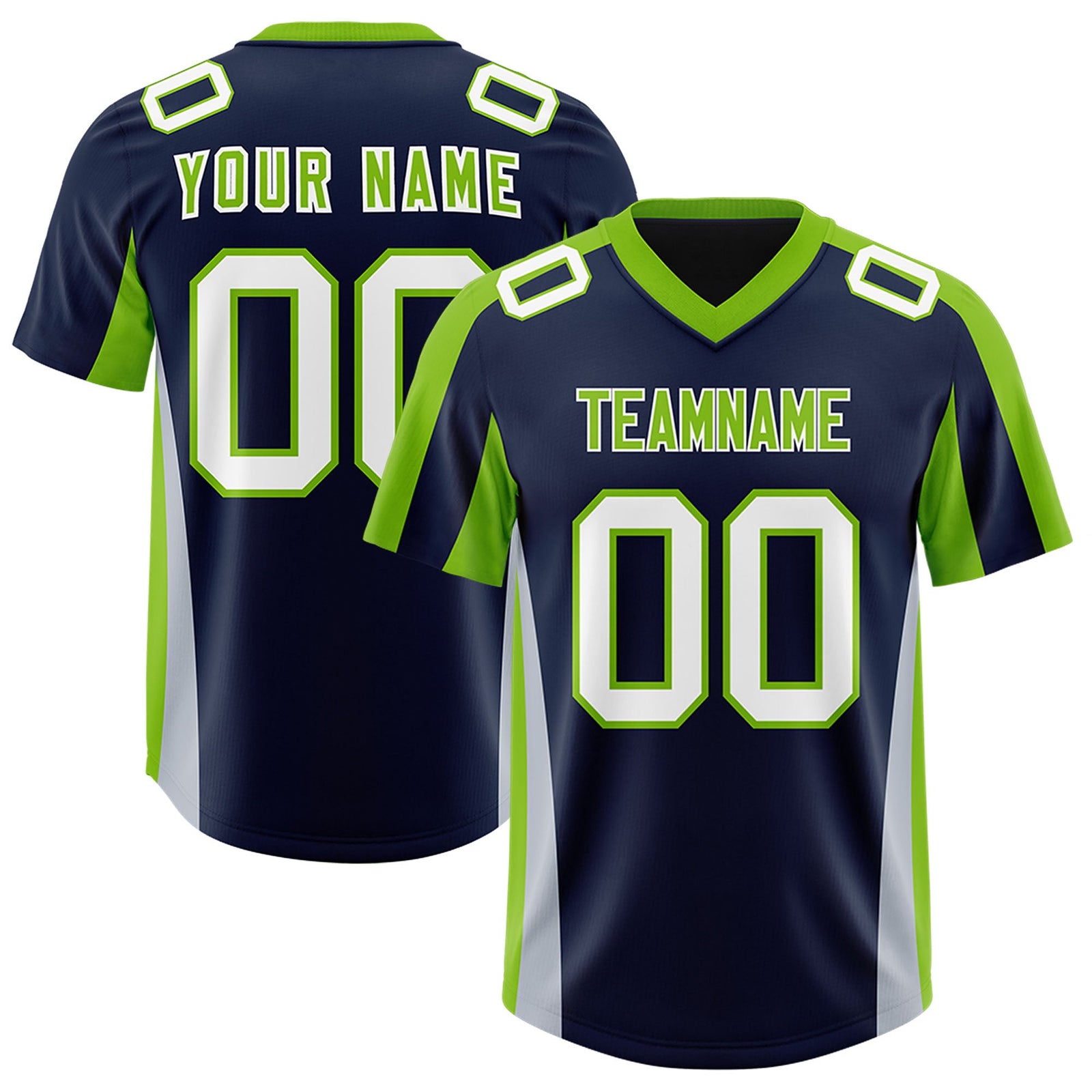 Custom Navy Neon Green Side Stripe Pattern Authentic Football Jersey