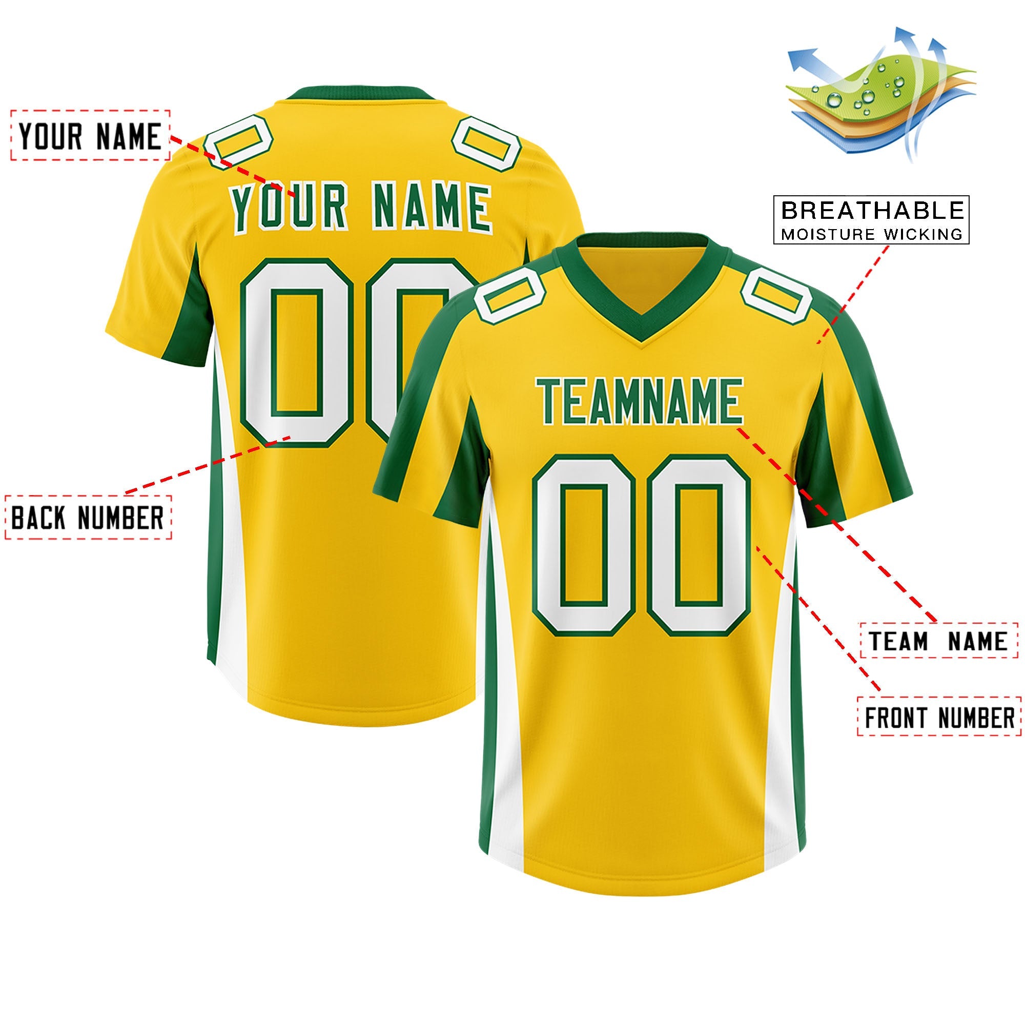 Custom Gold Kelly Green Side Stripe Pattern Authentic Football Jersey