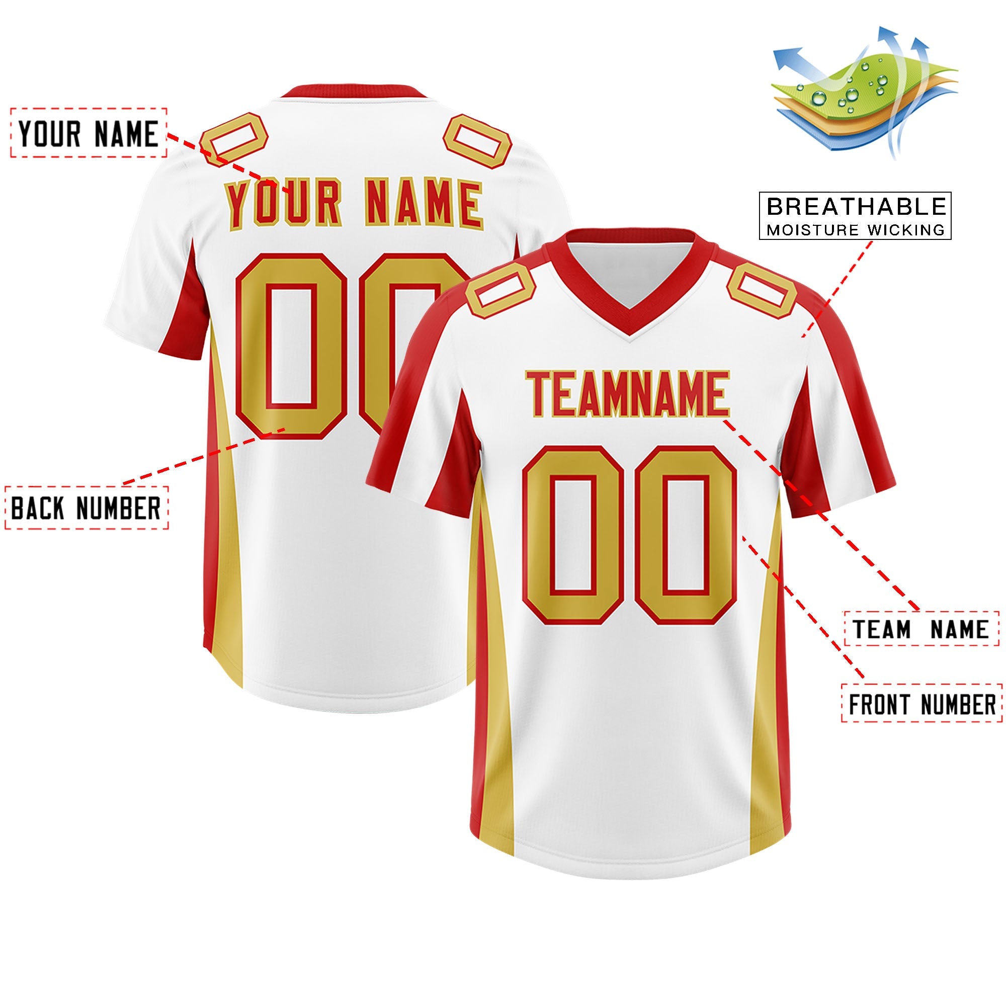Custom White Red Side Stripe Pattern Authentic Football Jersey