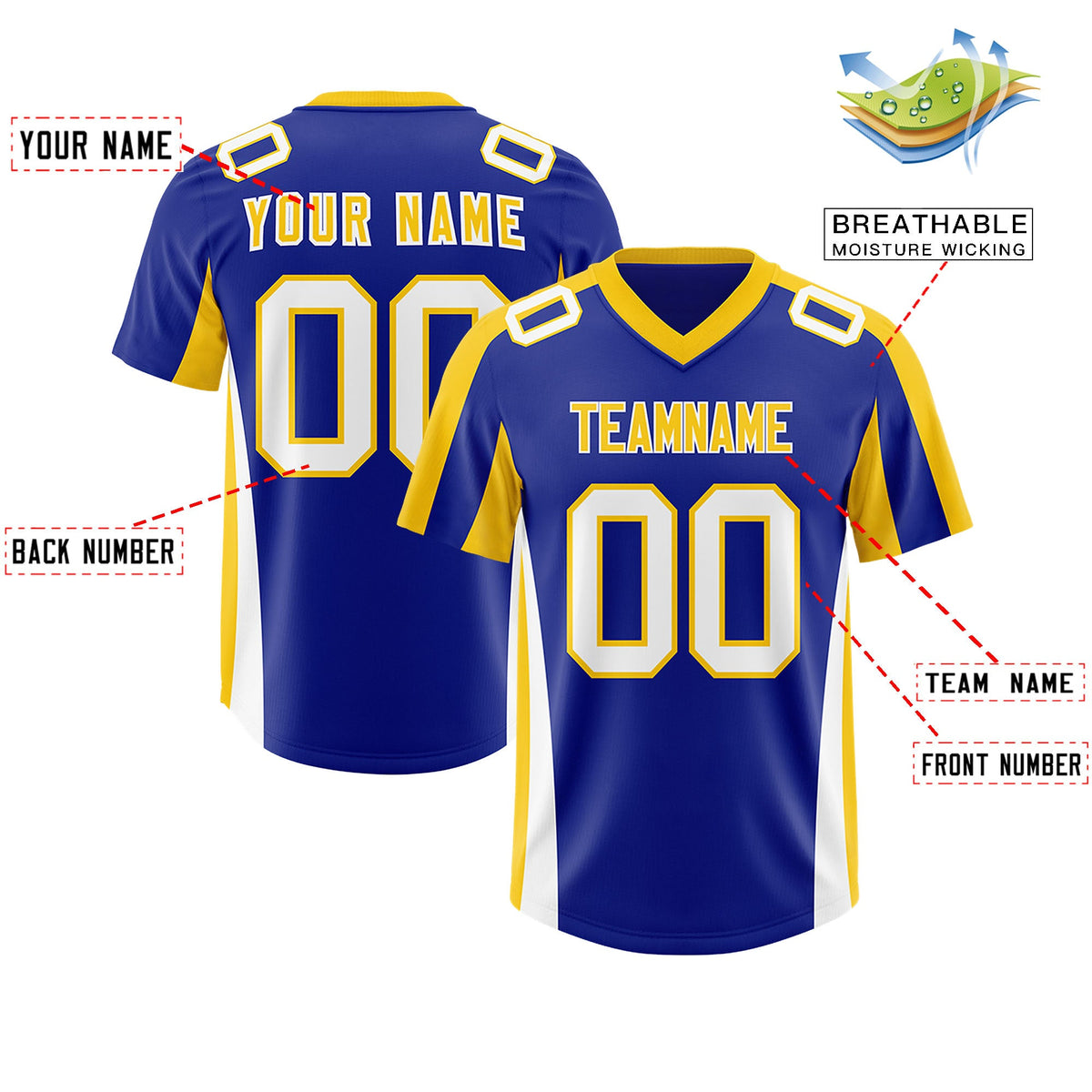 Custom Royal Gold Side Stripe Pattern Authentic Football Jersey