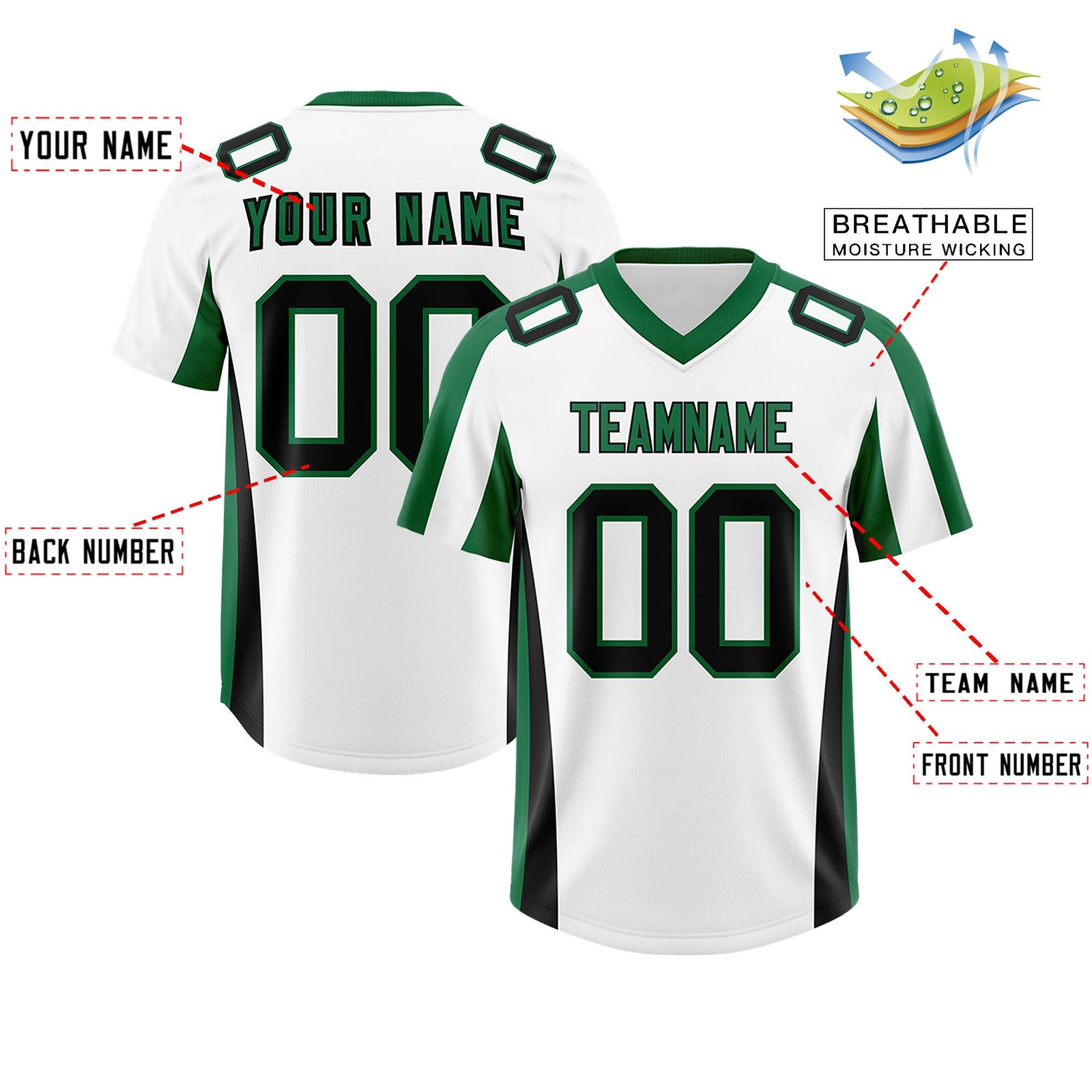 Custom White Kelly Green Side Stripe Pattern Authentic Football Jersey