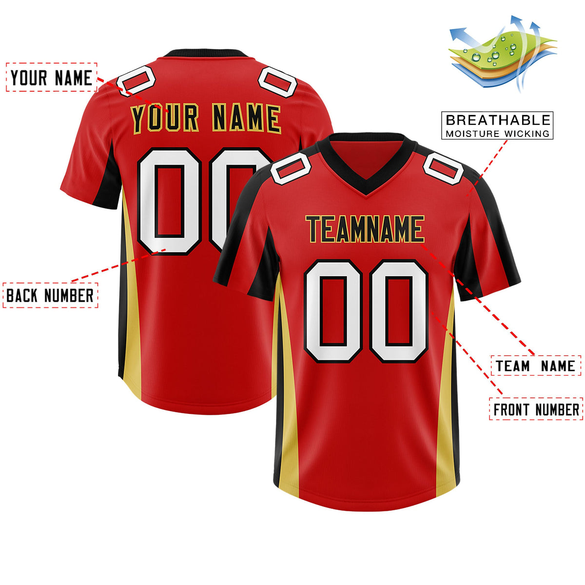 Custom Red Black Side Stripe Pattern Authentic Football Jersey