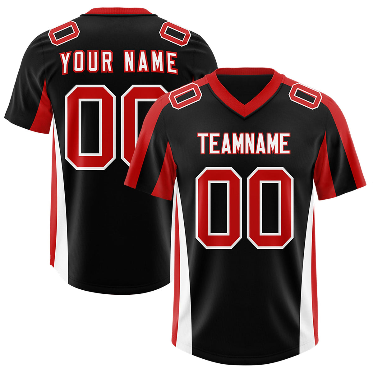 Custom Black Red Side Stripe Pattern Authentic Football Jersey