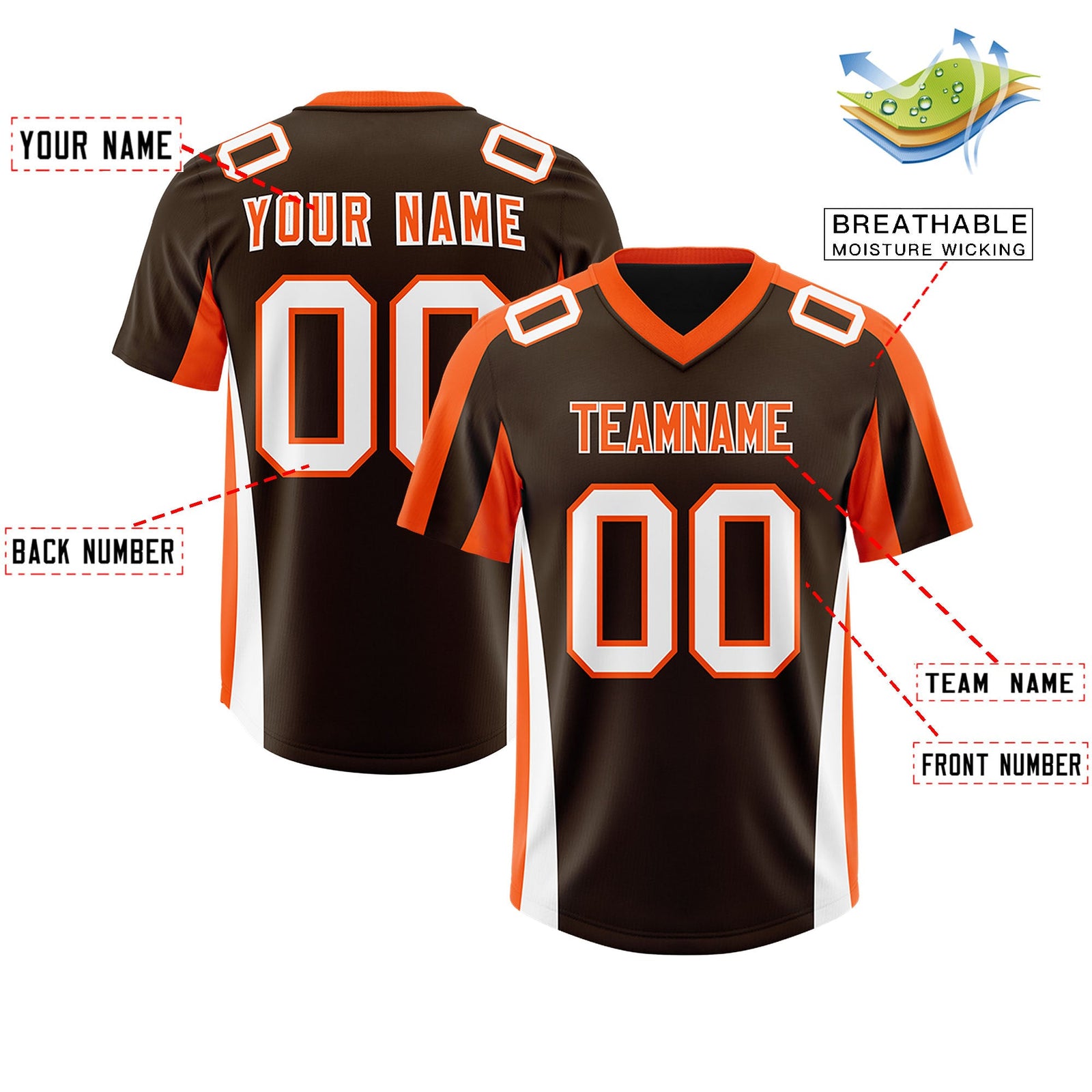 Custom Brown Orange Side Stripe Pattern Authentic Football Jersey