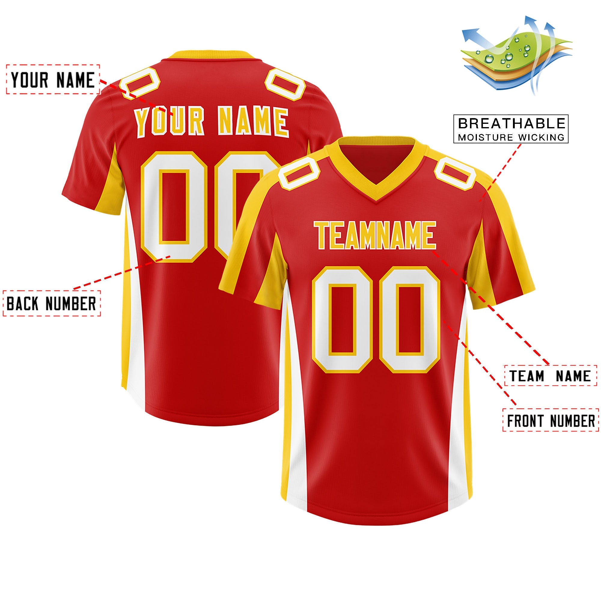 Custom Red Gold Side Stripe Pattern Authentic Football Jersey