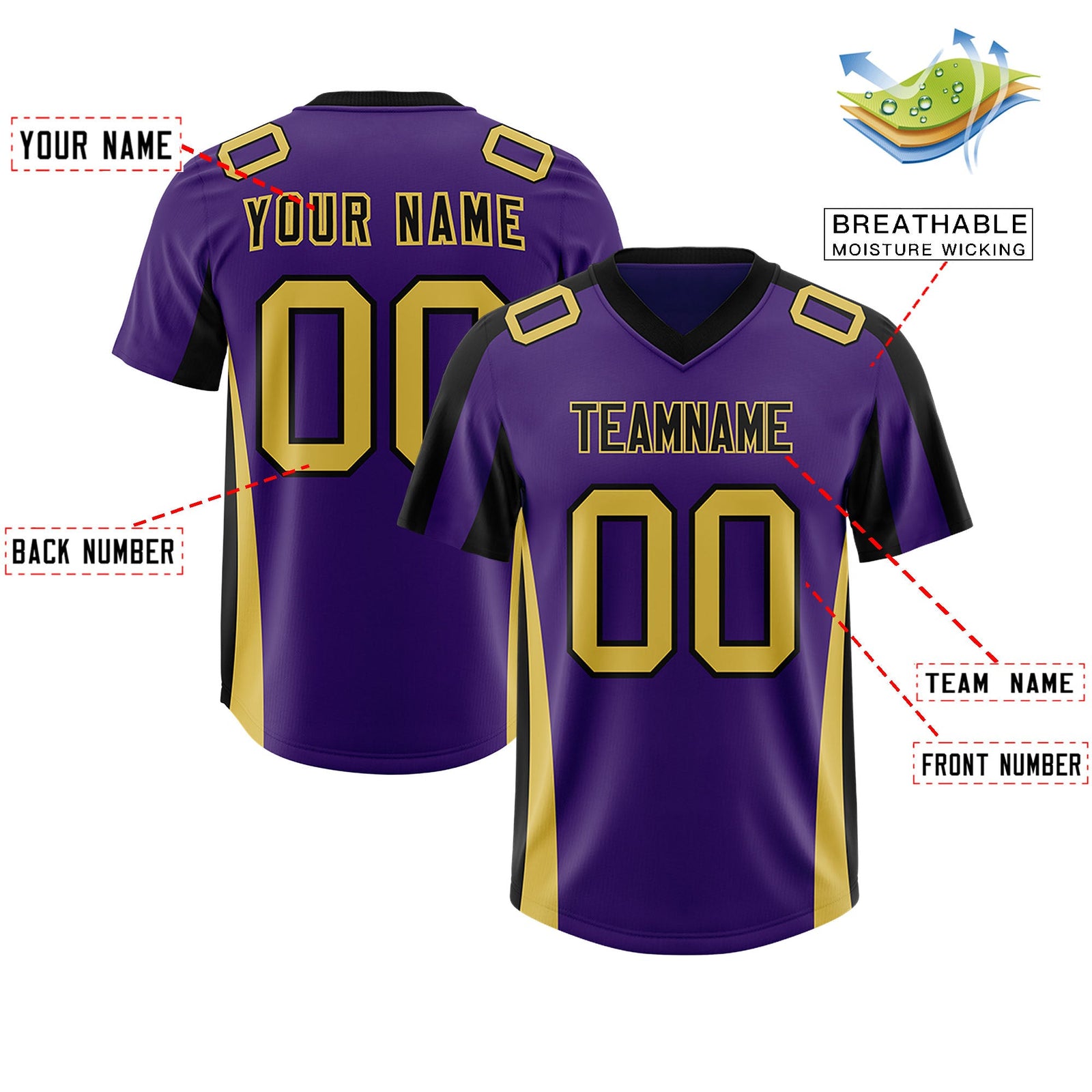 Custom Purple Black Side Stripe Pattern Authentic Football Jersey