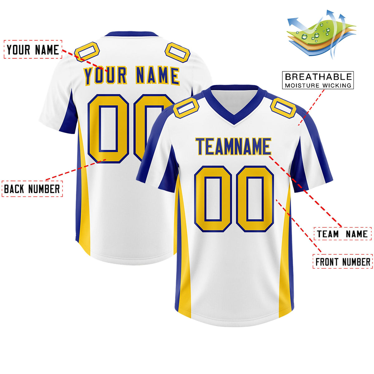 Custom White Royal Side Stripe Pattern Authentic Football Jersey