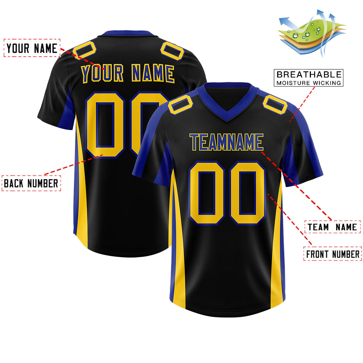 Custom Black Royal Side Stripe Pattern Authentic Football Jersey