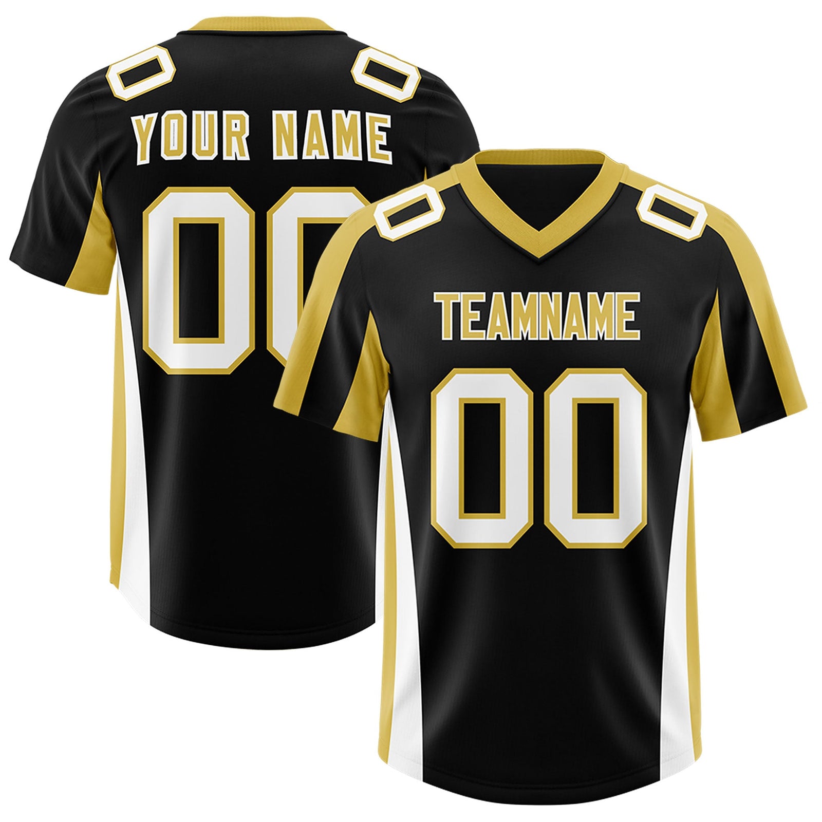 Custom Black Old Gold Side Stripe Pattern Authentic Football Jersey