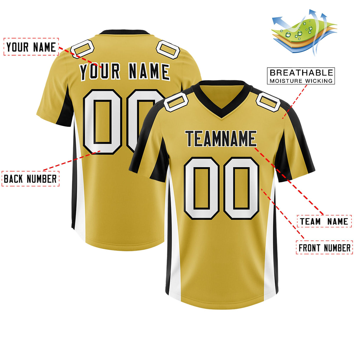 Custom Old Gold Navy Side Stripe Pattern Authentic Football Jersey
