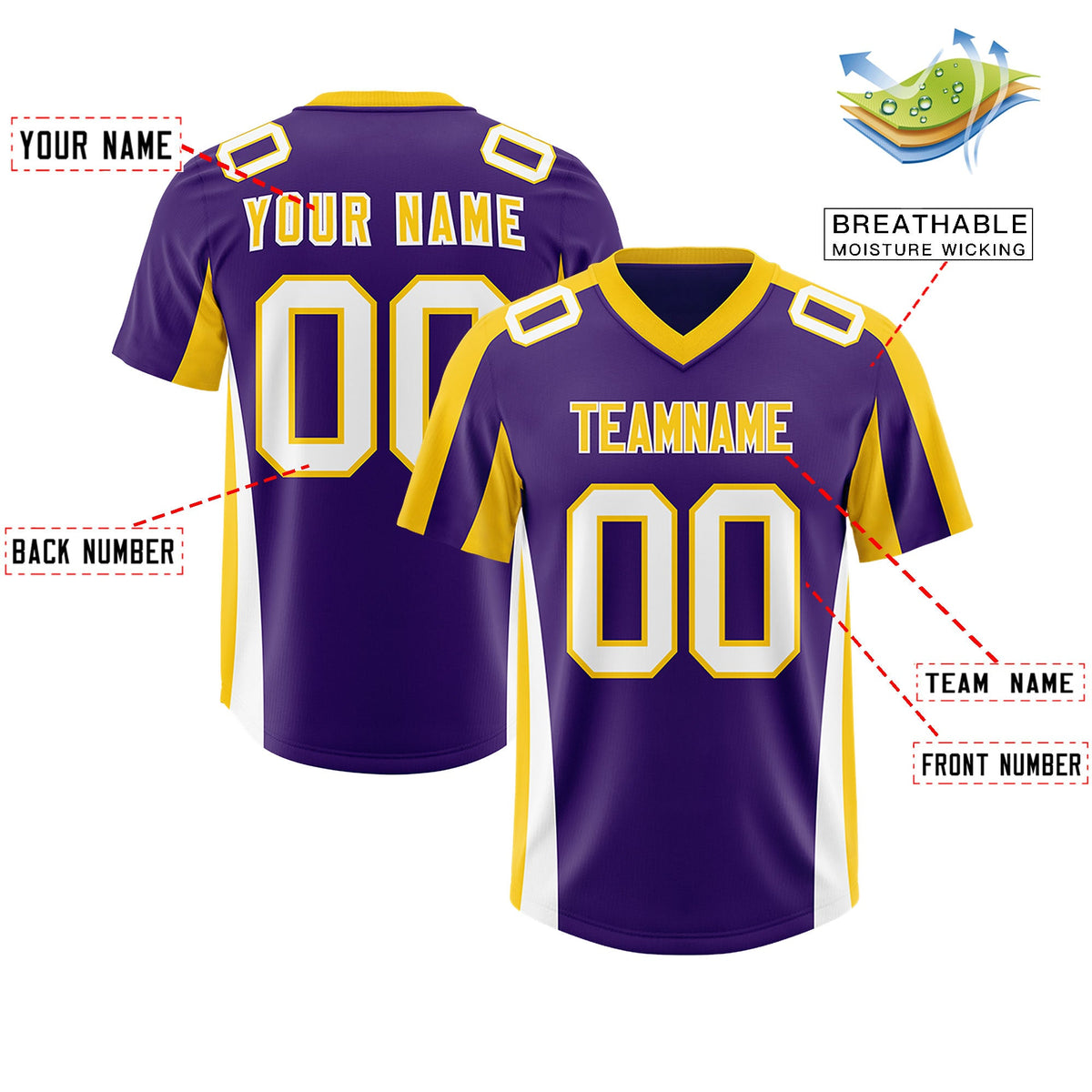 Custom Purple Gold Side Stripe Pattern Authentic Football Jersey