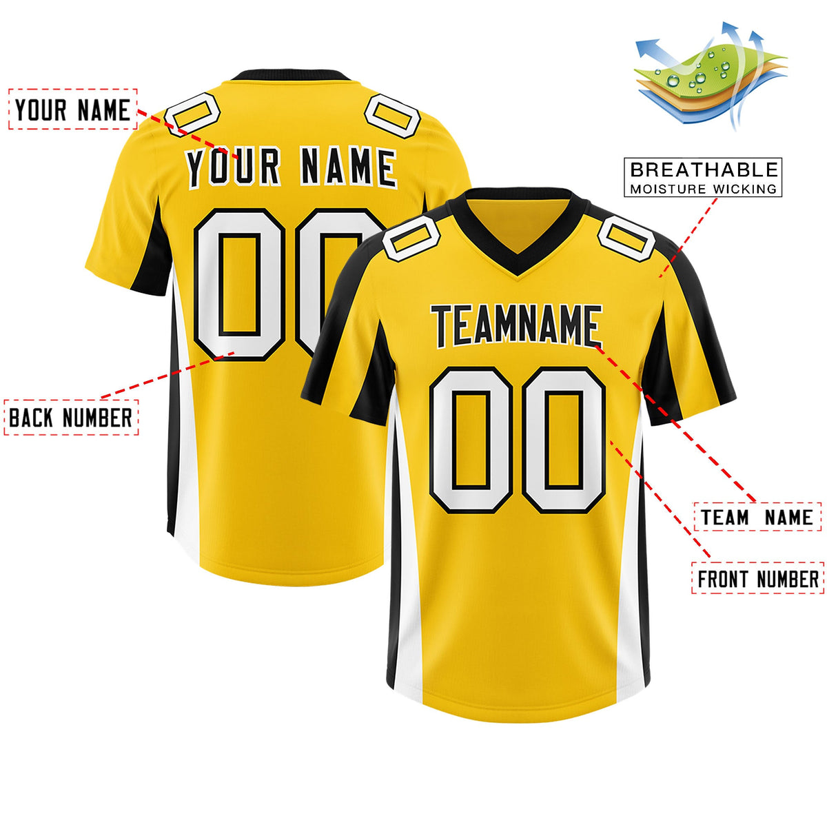 Custom Gold Black Side Stripe Pattern Authentic Football Jersey