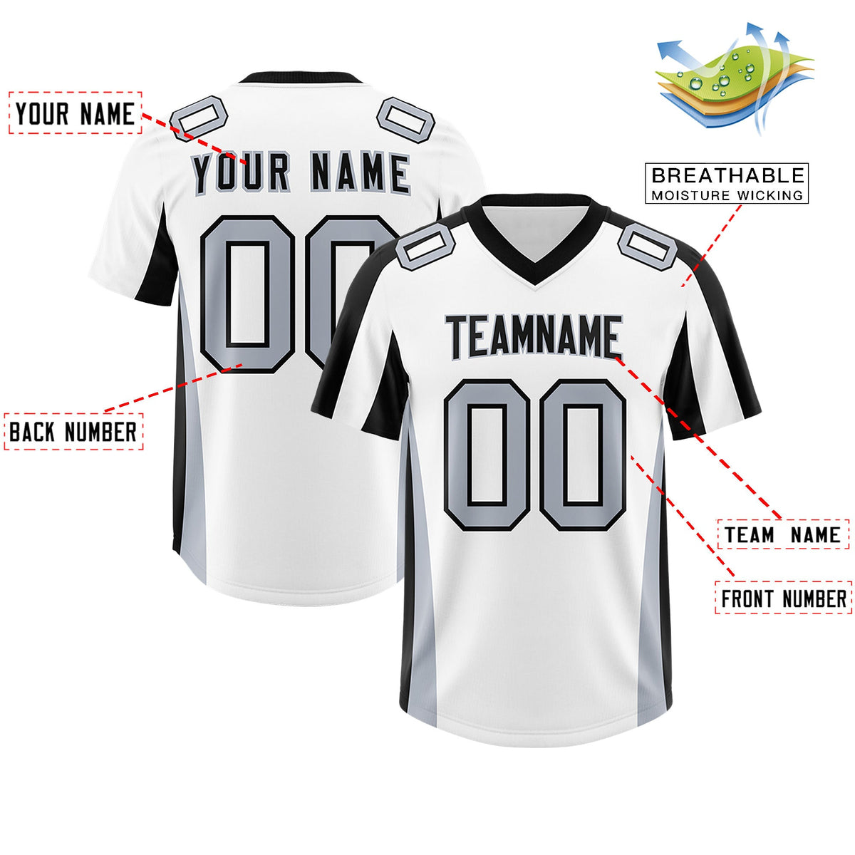 Custom White Black Side Stripe Pattern Authentic Football Jersey