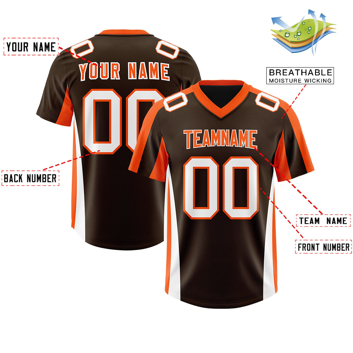 Custom Brown Orange Side Stripe Pattern Authentic Football Jersey