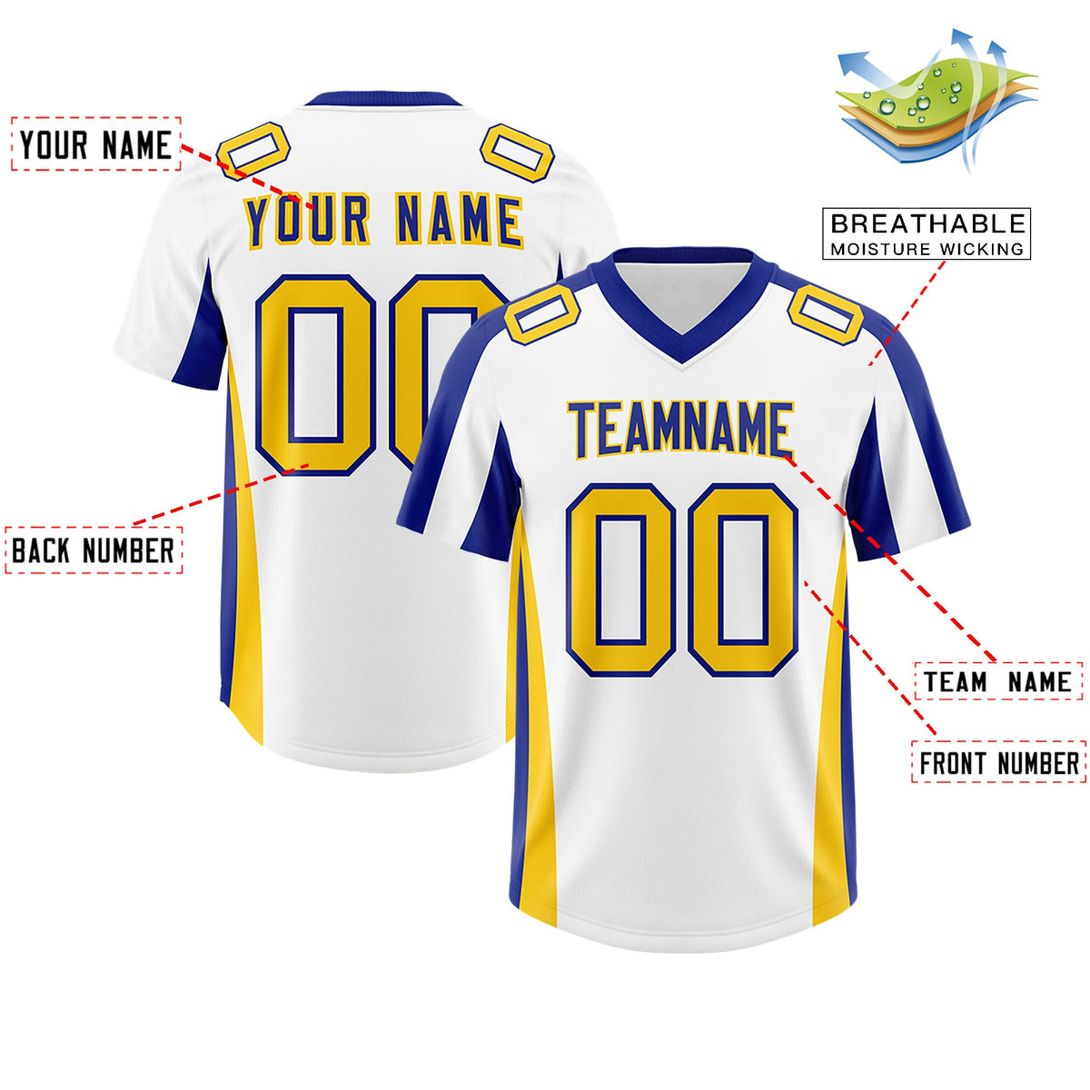 Custom White Royal Side Stripe Pattern Authentic Football Jersey