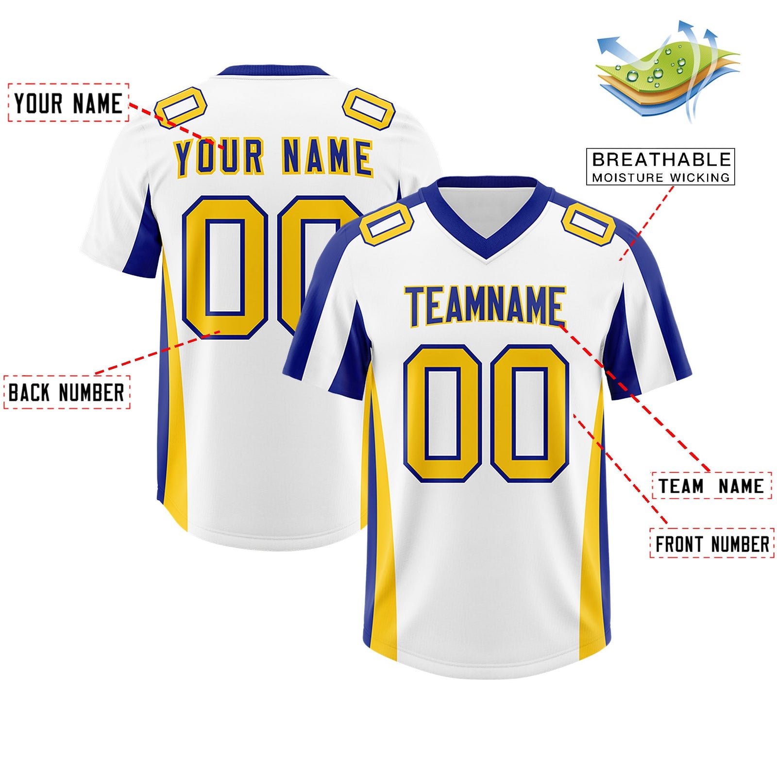 Custom White Royal Side Stripe Pattern Authentic Football Jersey
