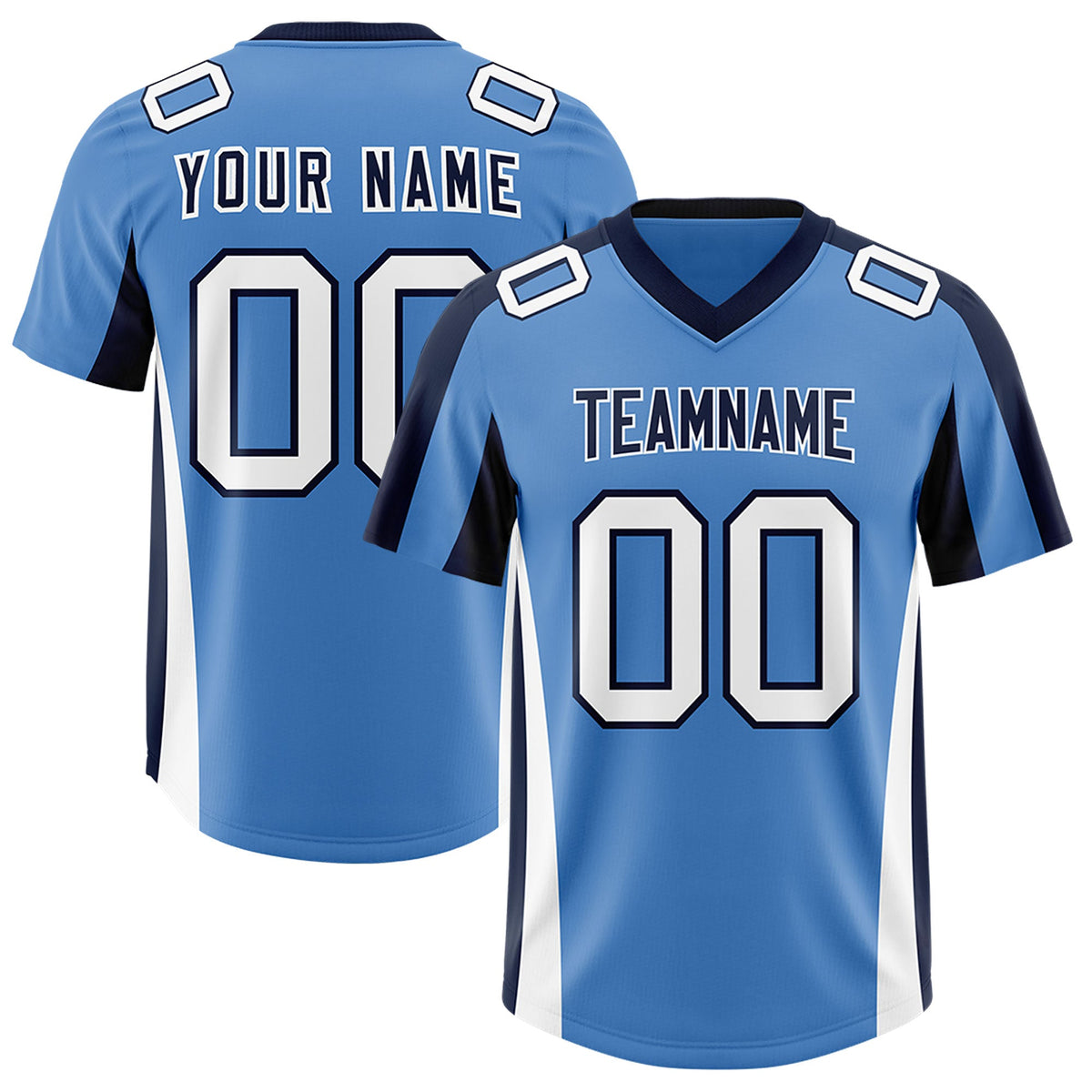 Custom Powder Blue Navy Side Stripe Pattern Authentic Football Jersey