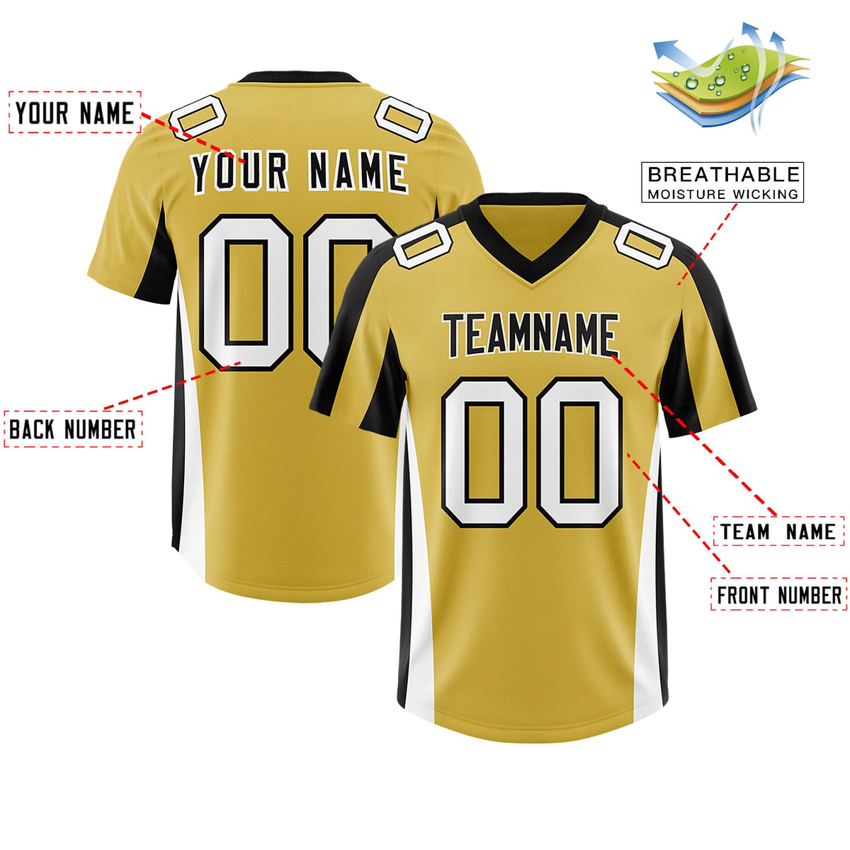 Custom Old Gold Navy Side Stripe Pattern Authentic Football Jersey
