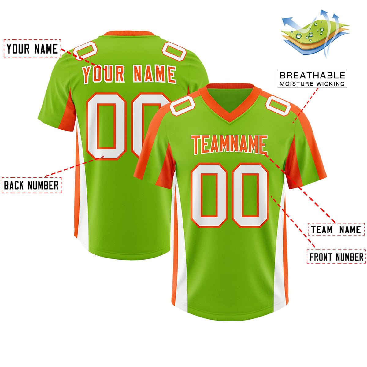 Custom Neon Green Orange Side Stripe Pattern Authentic Football Jersey