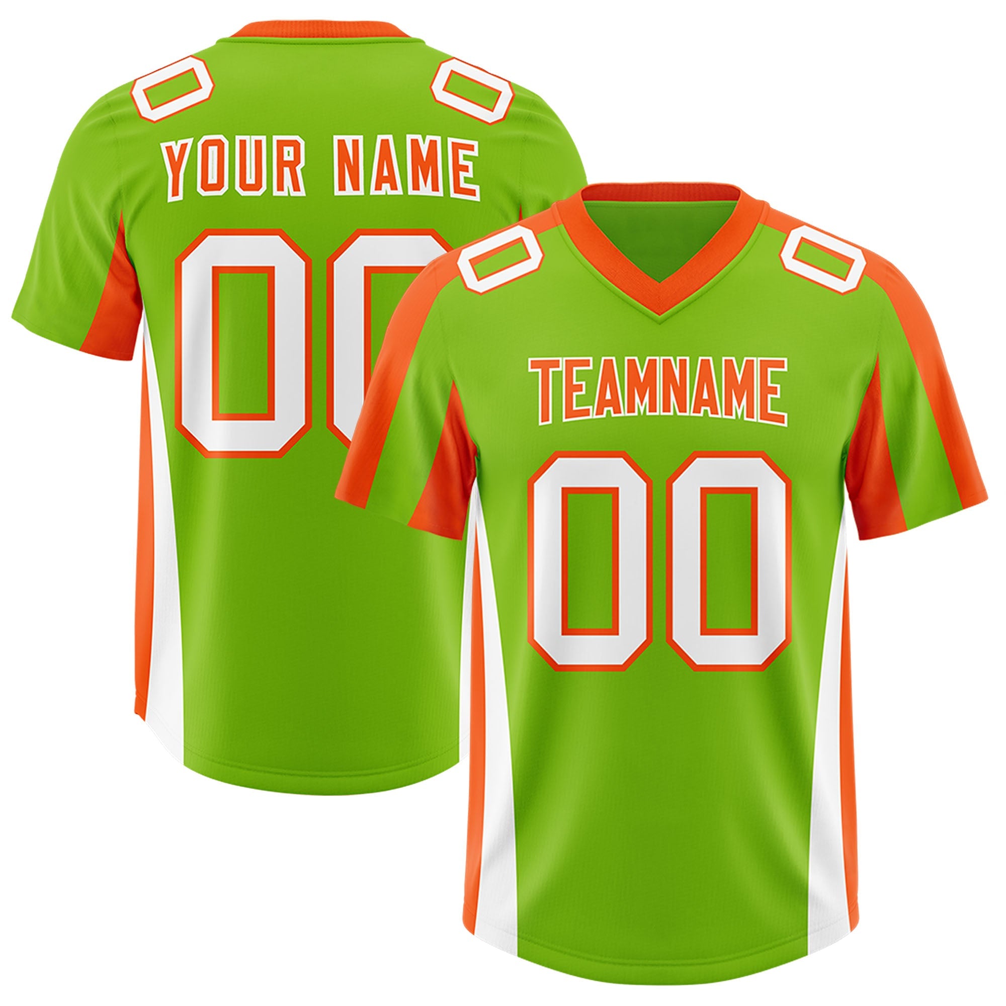 Custom Neon Green Orange Side Stripe Pattern Authentic Football Jersey