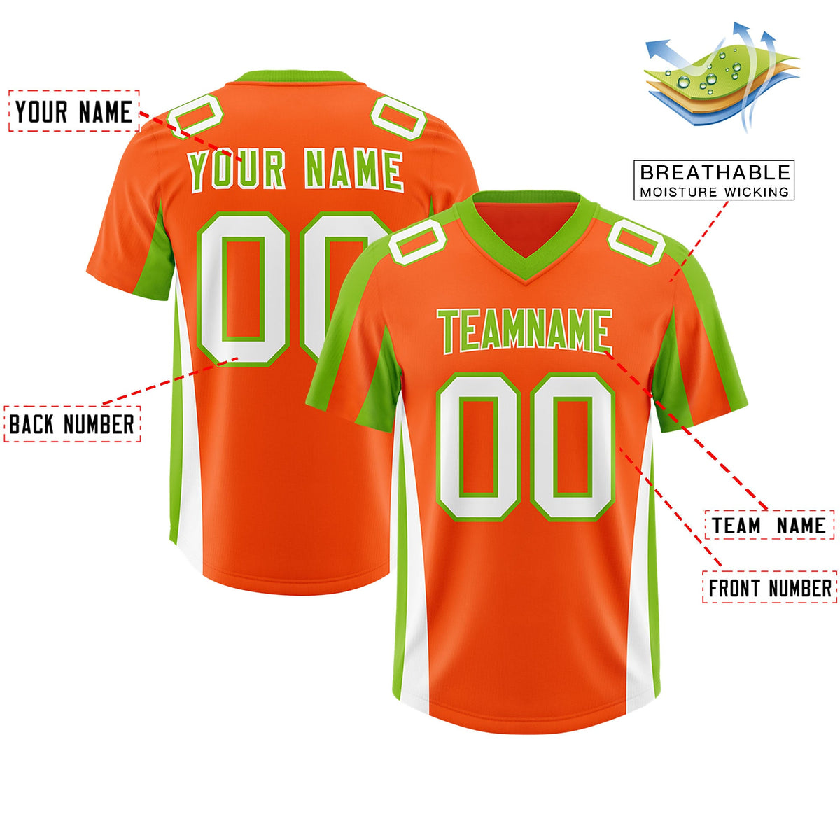 Custom Orange Neon Green Side Stripe Pattern Authentic Football Jersey