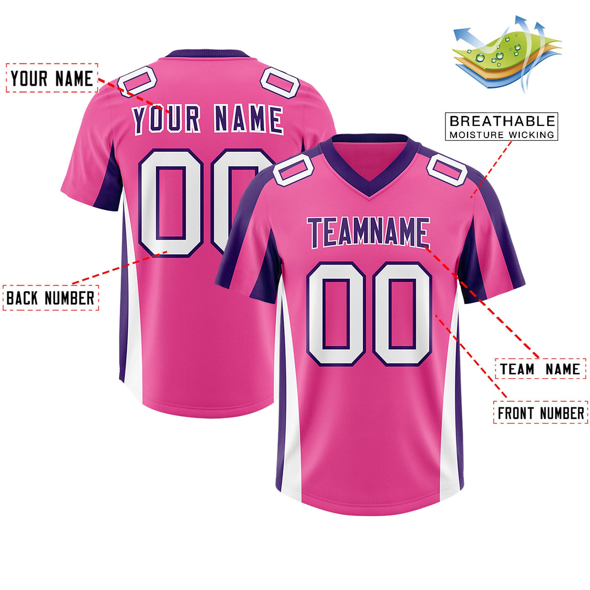 Custom Pink Purple Side Stripe Pattern Authentic Football Jersey