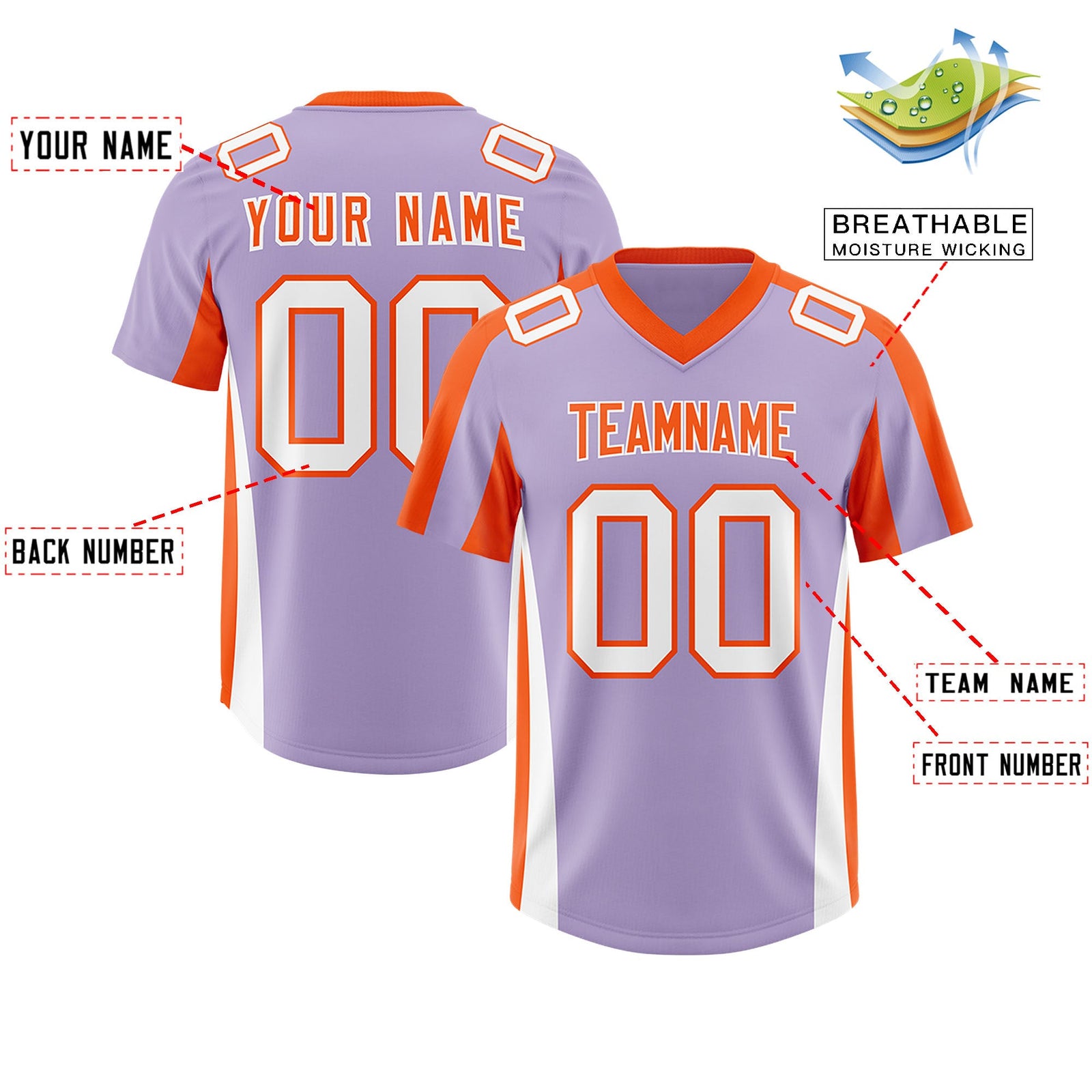 Custom Light Purple Orange Side Stripe Pattern Authentic Football Jersey