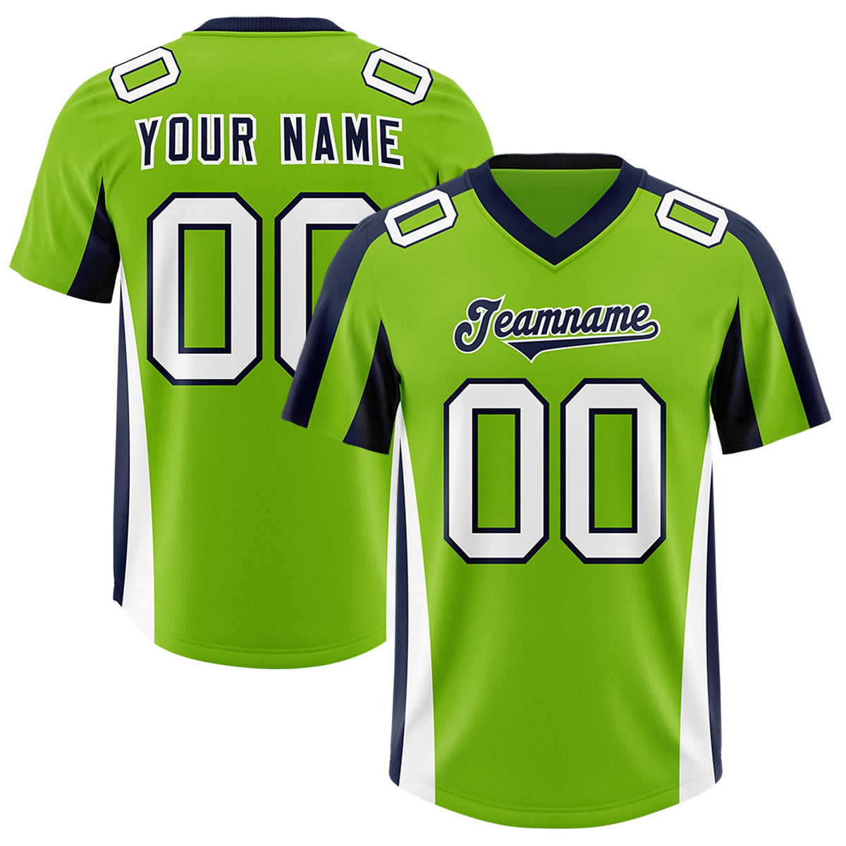 Custom Neon Green Navy Side Stripe Pattern Authentic Football Jersey