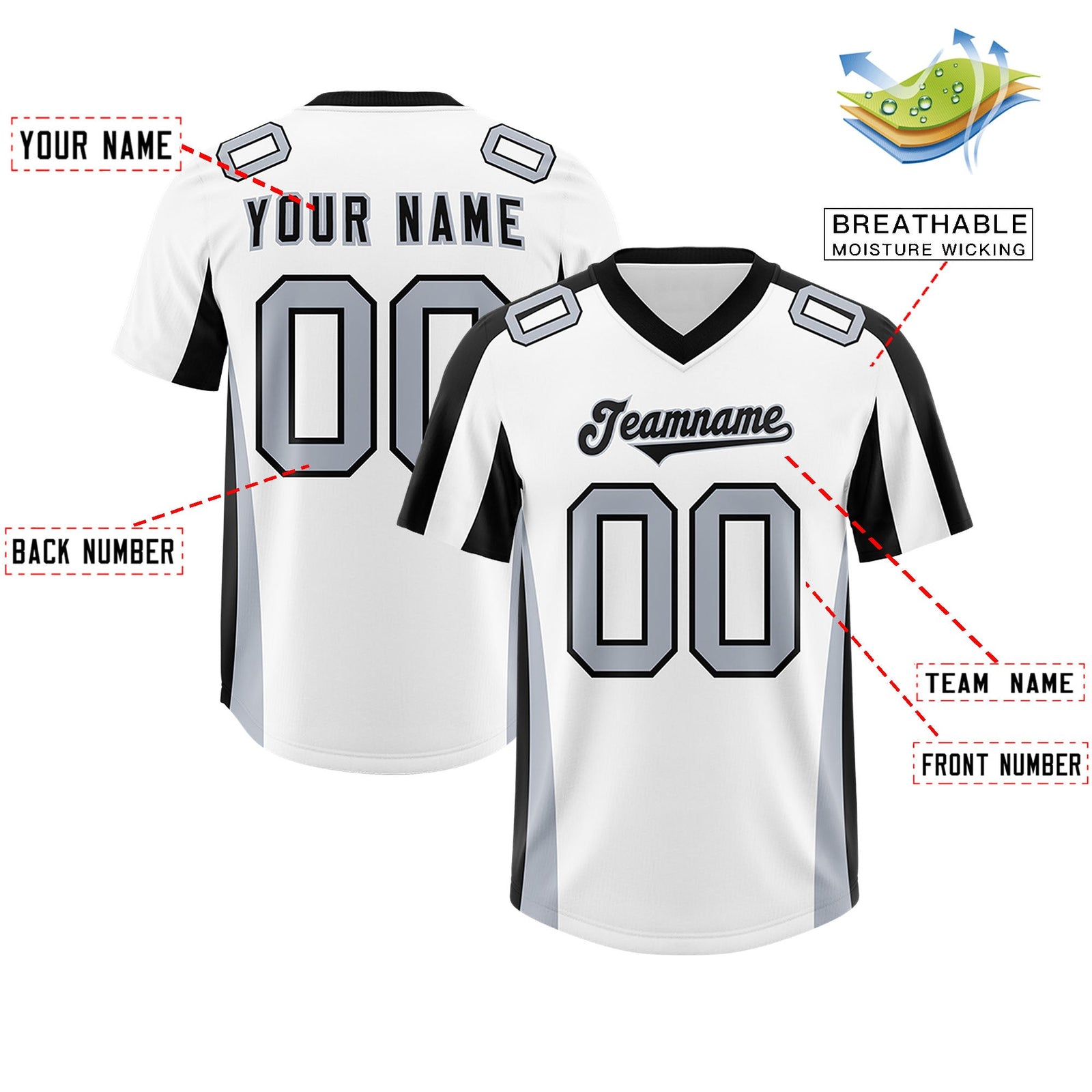 Custom White Black Side Stripe Pattern Authentic Football Jersey