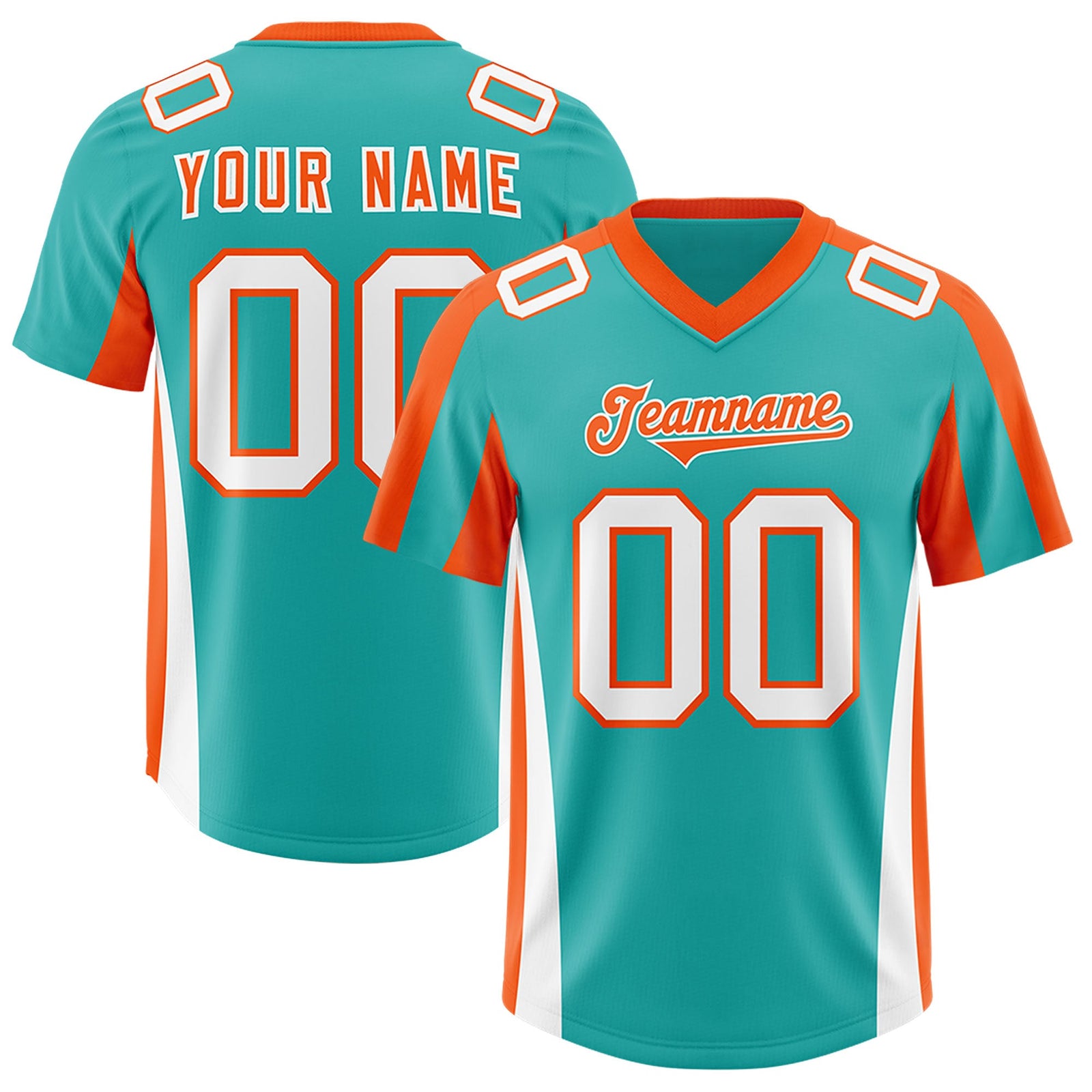 Custom Aqua Orange Side Stripe Pattern Authentic Football Jersey